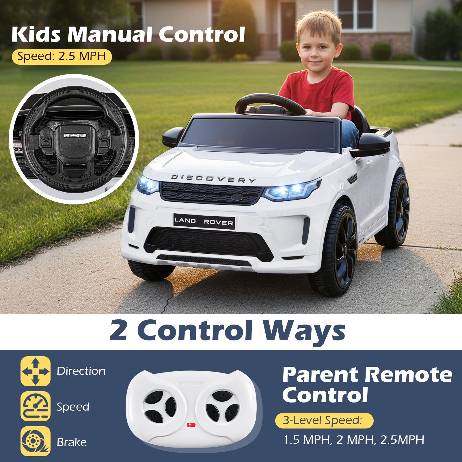 Voiture électrique pour enfants Land Rover sous licence, alimentée par une batterie 12 V