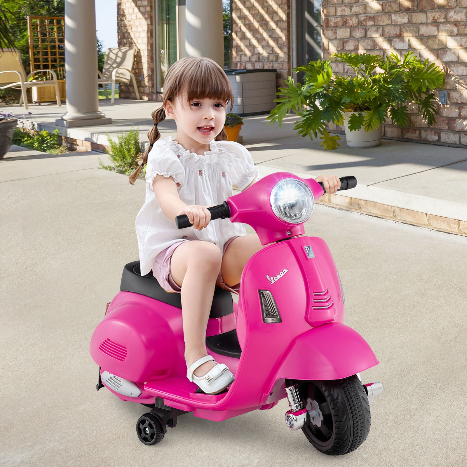 Kids Ride on Motorcycle Licensed Vespa, LED Headlight and Horn Sound - Pink
