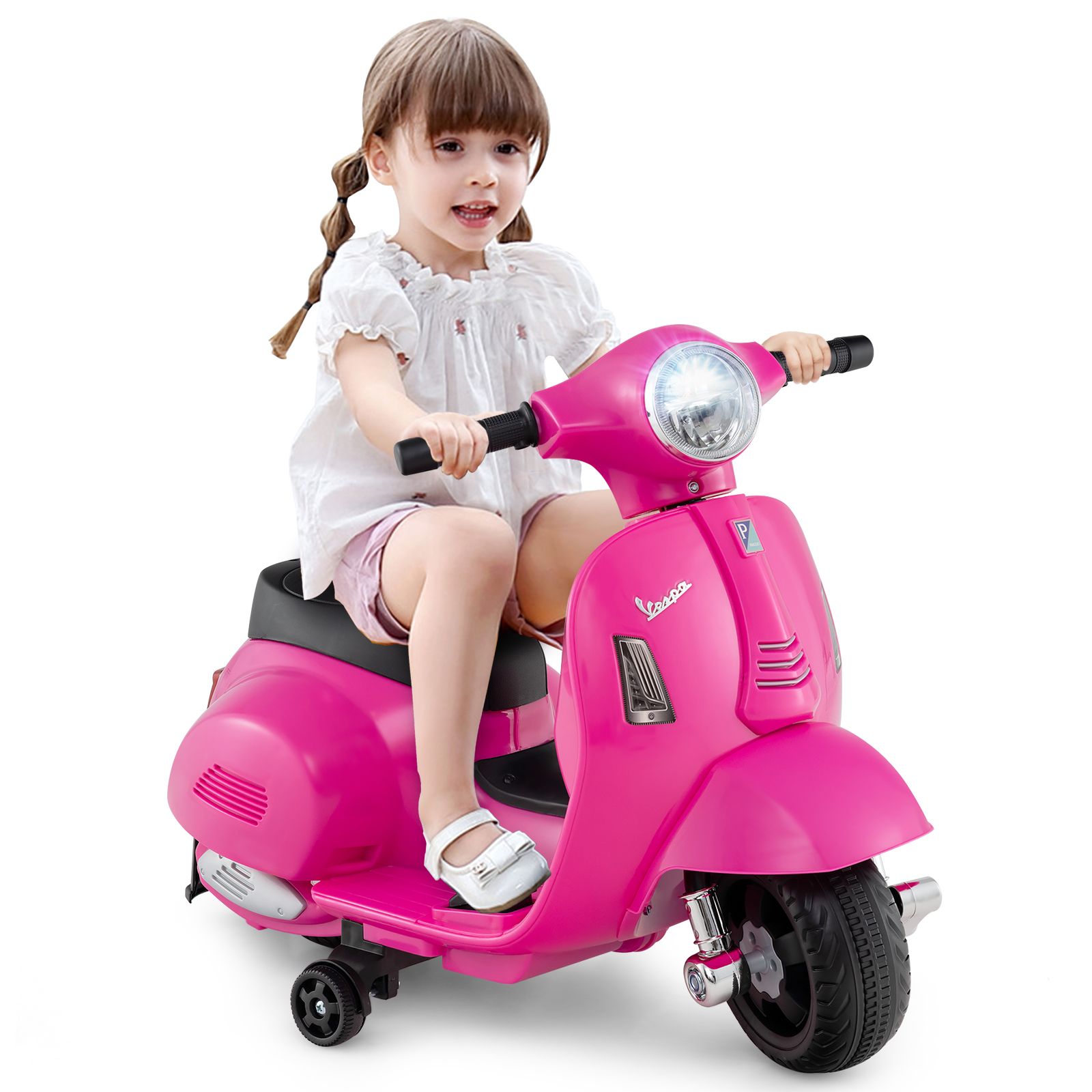 Kids Ride on Motorcycle Licensed Vespa, LED Headlight and Horn Sound - Pink