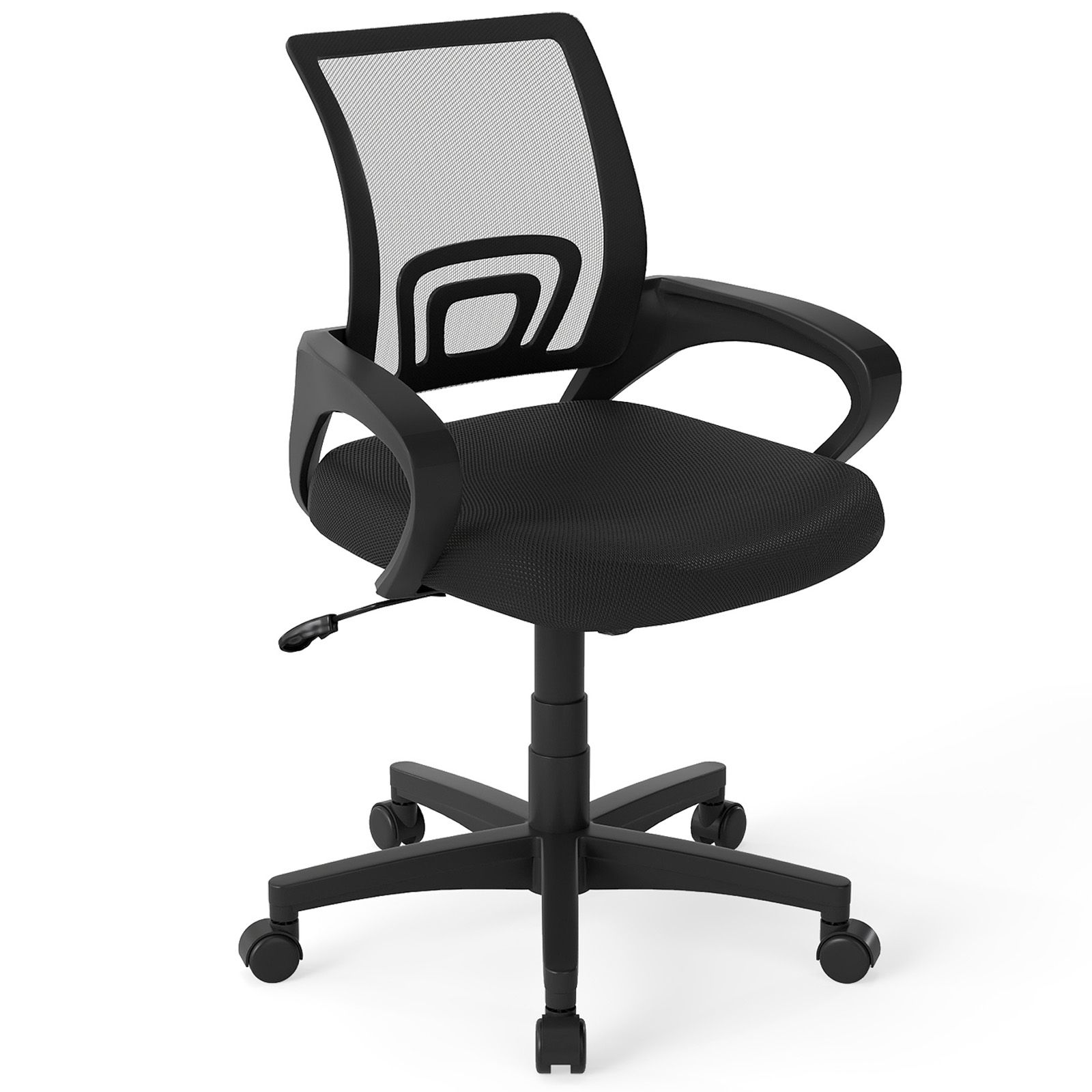 Chaise de bureau ergonomique à dossier moyen en maille, soutien lombaire - Noir