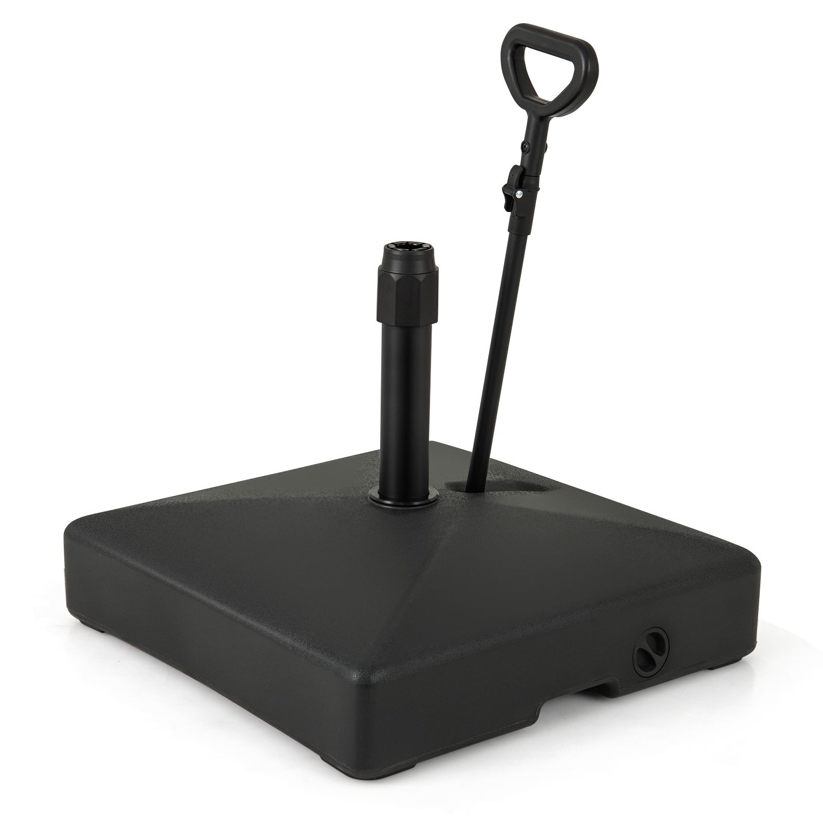 Socle mobile pour parasol de terrasse, support de parasol de table de marché remplissable d'eau ou de sable, 3 roues - Noir