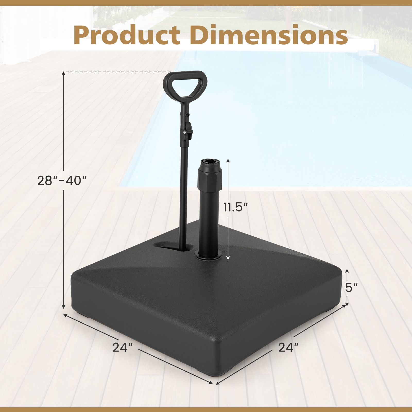 Mobile Patio Umbrella Base Water Sand Fillable Market Table Umbrella Stand, 3 Wheels - Black
