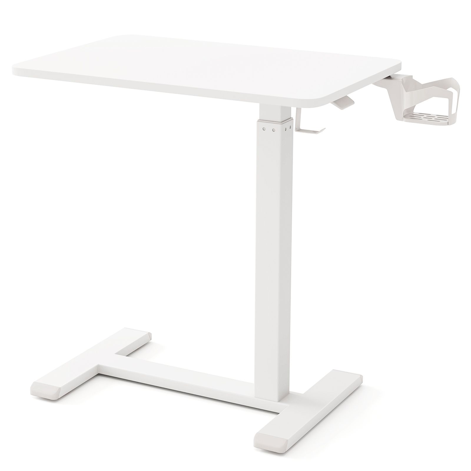Bureau debout mobile, table de chevet réglable en hauteur, porte-gobelet - Blanc