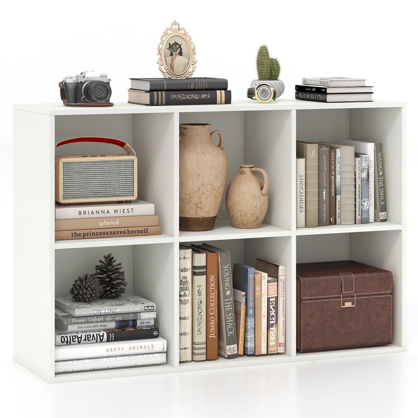Modern 6-Cube Bookcase, Anti-tipping Kits for Bedroom Living Room - White