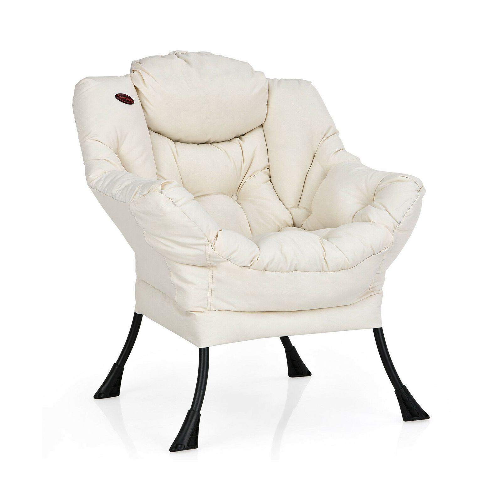 Modern Polyester Fabric Lazy Chair, Steel Frame and Side Pocket - Beige