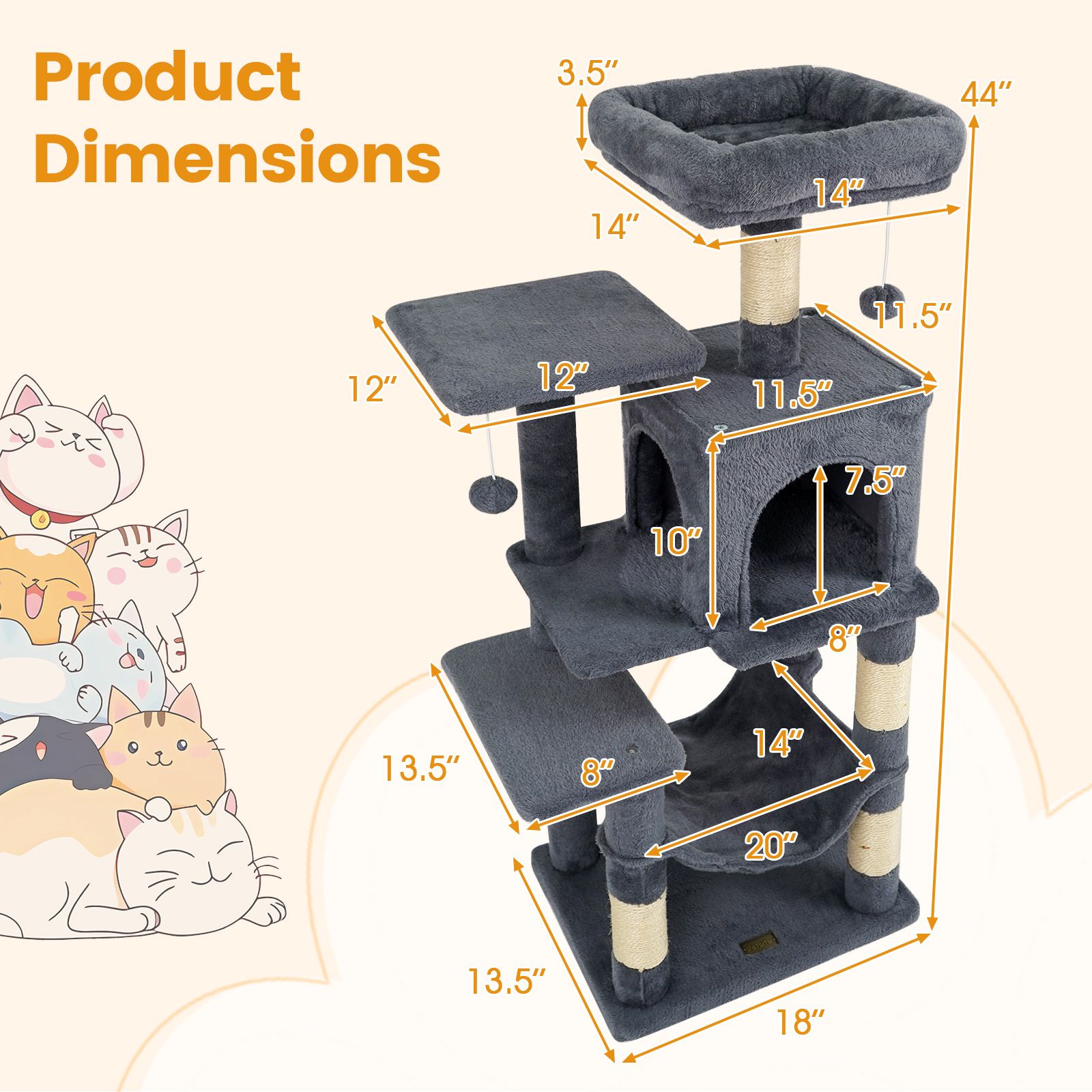 Multi-Level Cat Tower, 2-Door Condo and Padded Top Perch