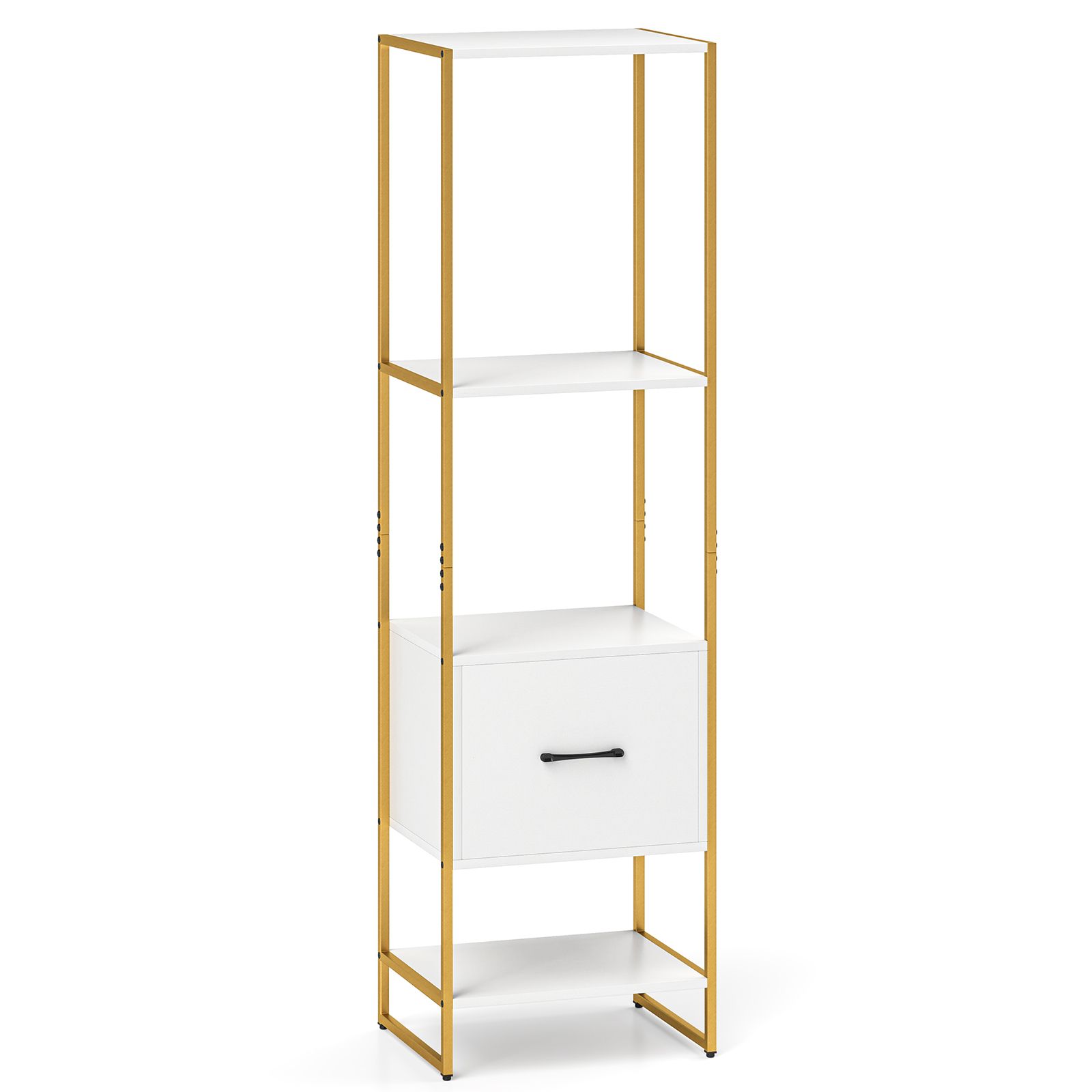 5-Tier Narrow Bookcase, 4 Open Shelves and Storage Drawer