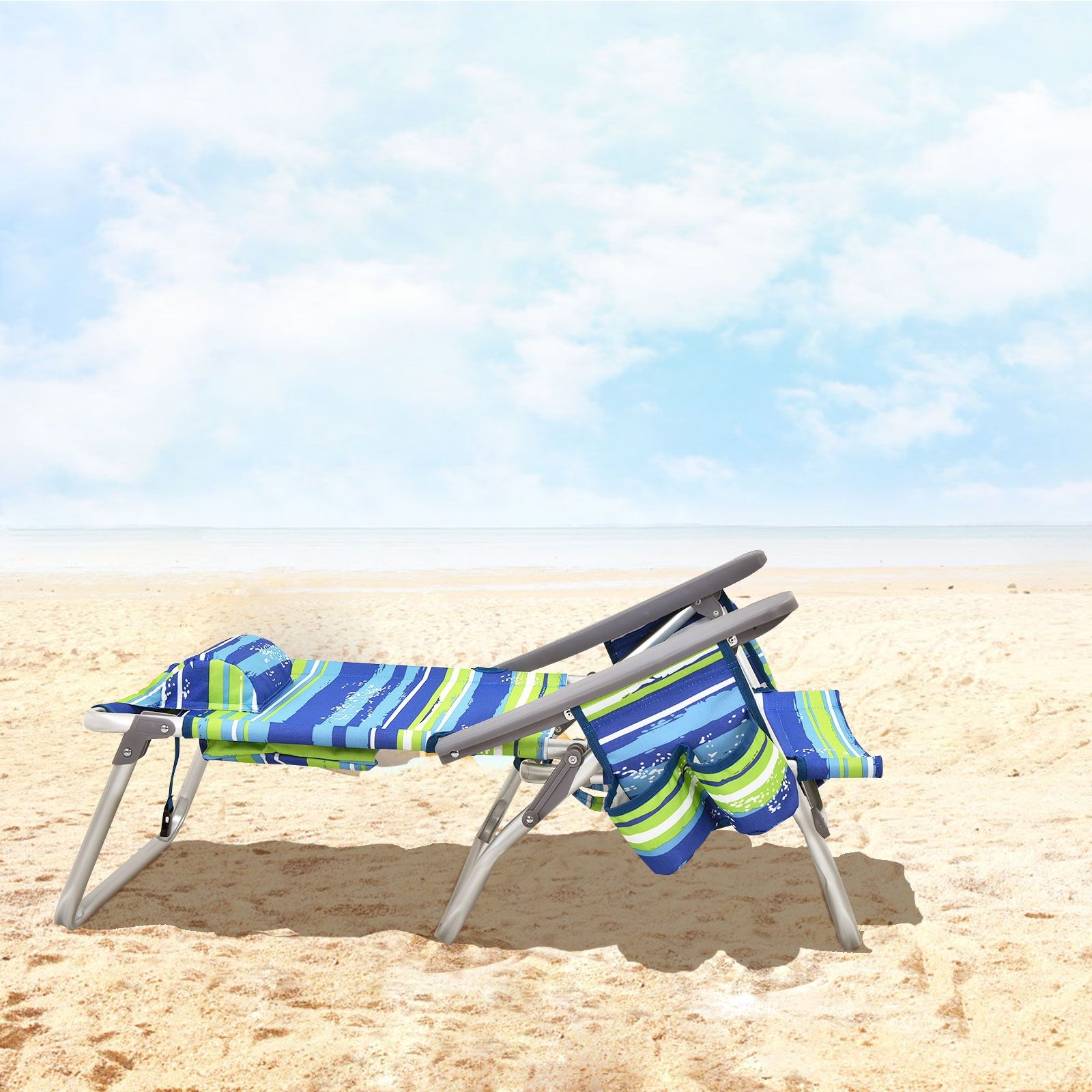 Ensemble de 2 chaises plage pliantes à dossier, inclinables d'extérieur 5 positions, coussin