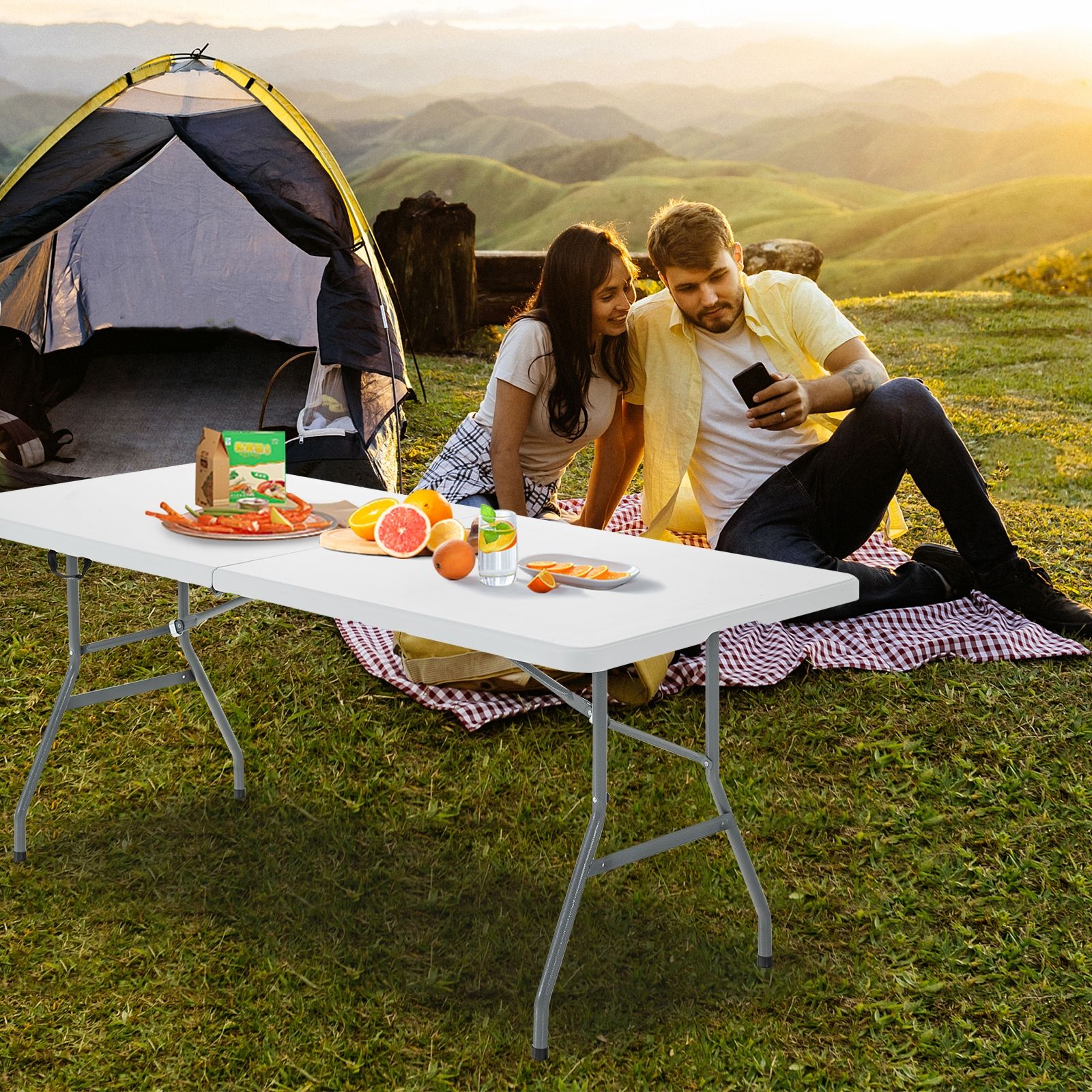 Table de camping d'extérieur pliable en plastique de 1,8 m