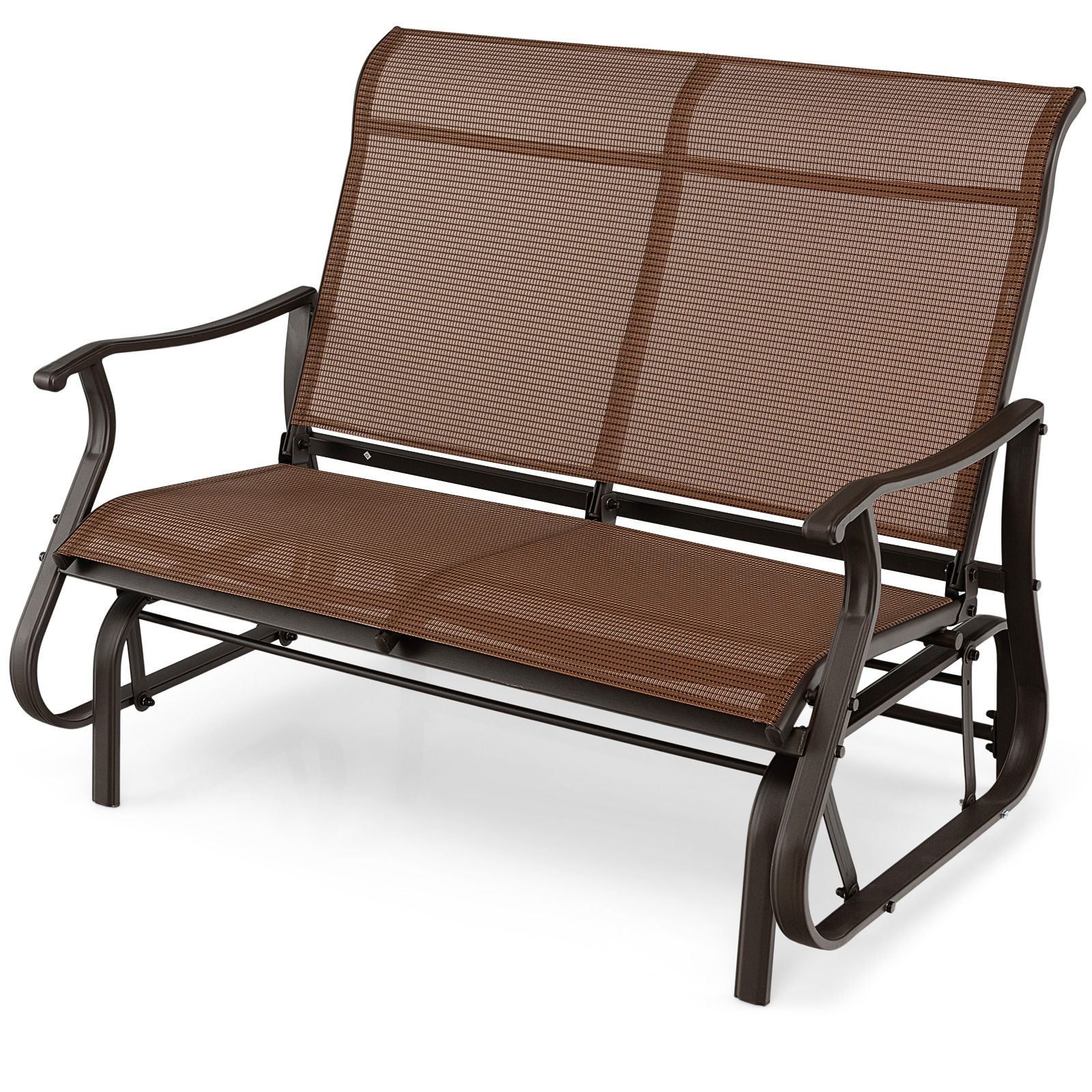 2-Person Patio Glider Bench, High Back and Curved Armrests - Brown