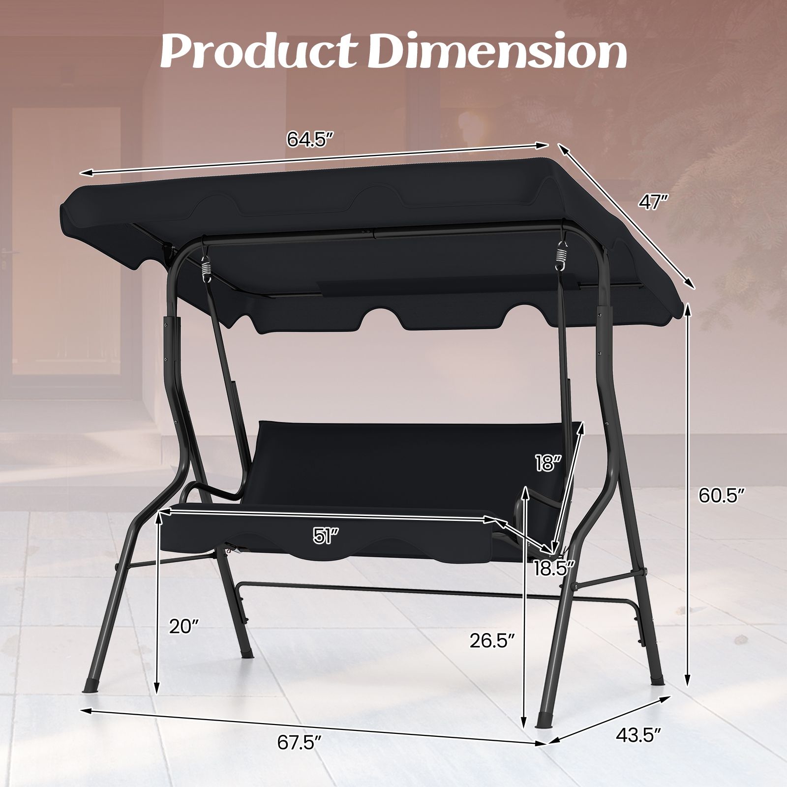3 Seats Patio Canopy Swing