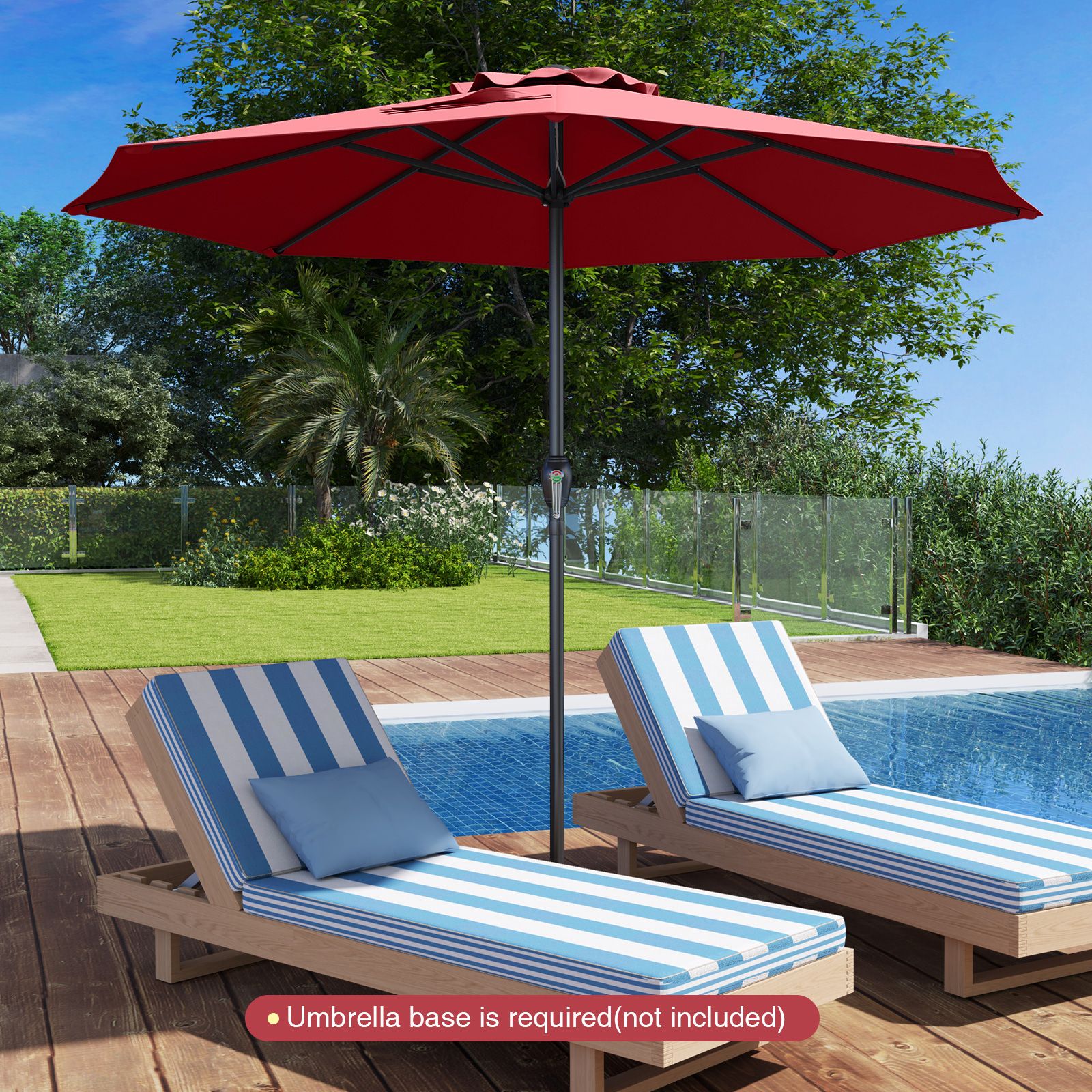 Outdoor Heavy Duty Market Umbrella, Crank Handle and 8 Sturdy Ribs