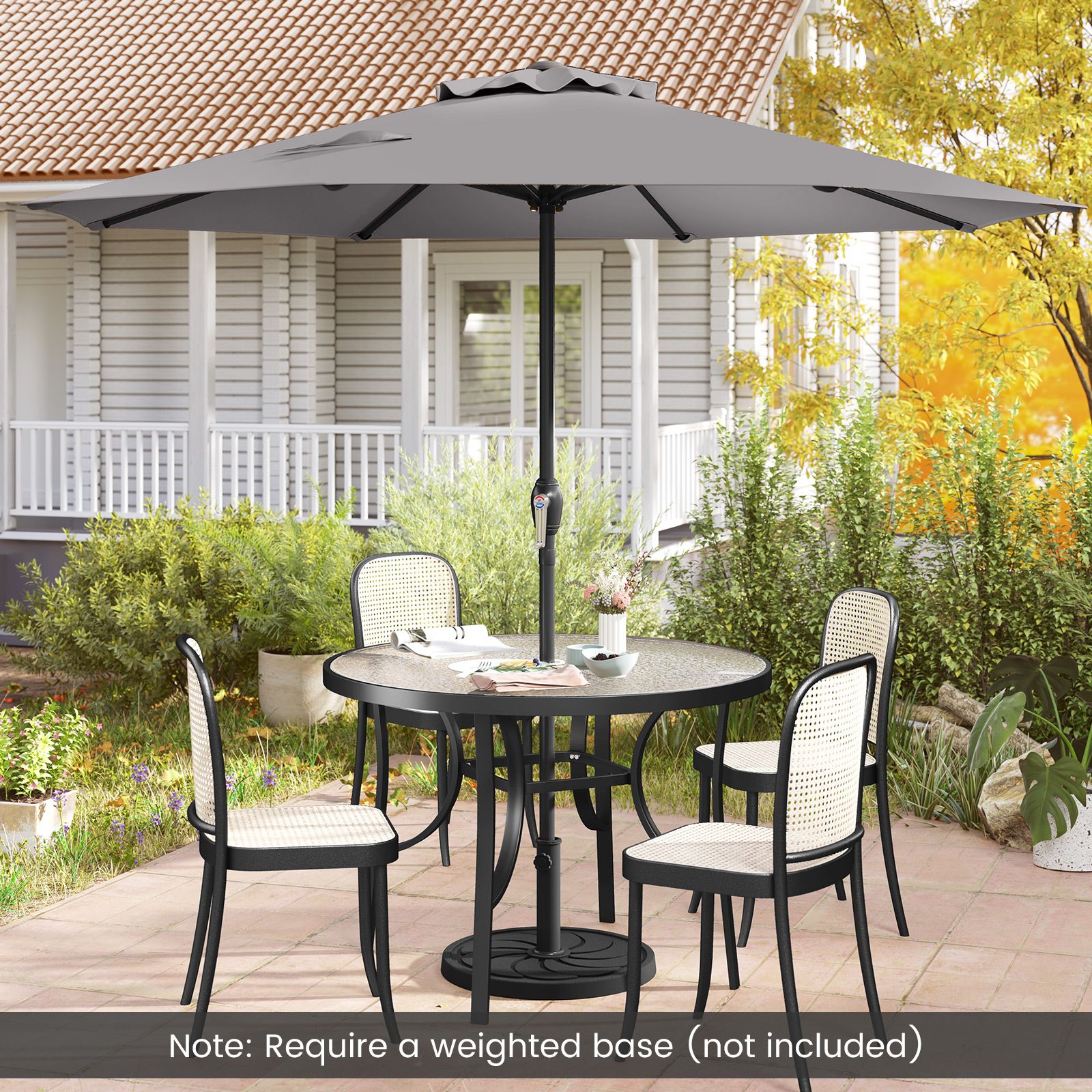 Outdoor Heavy Duty Market Umbrella, Crank Handle and 8 Sturdy Ribs