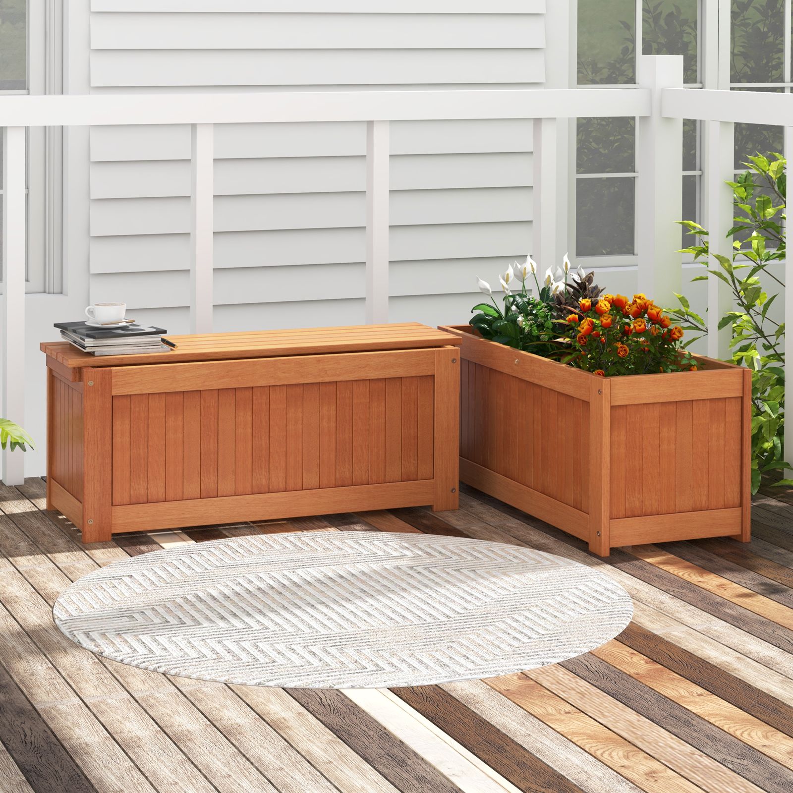 Outdoor Plant Container, Seat for Garden Yard Balcony Deck