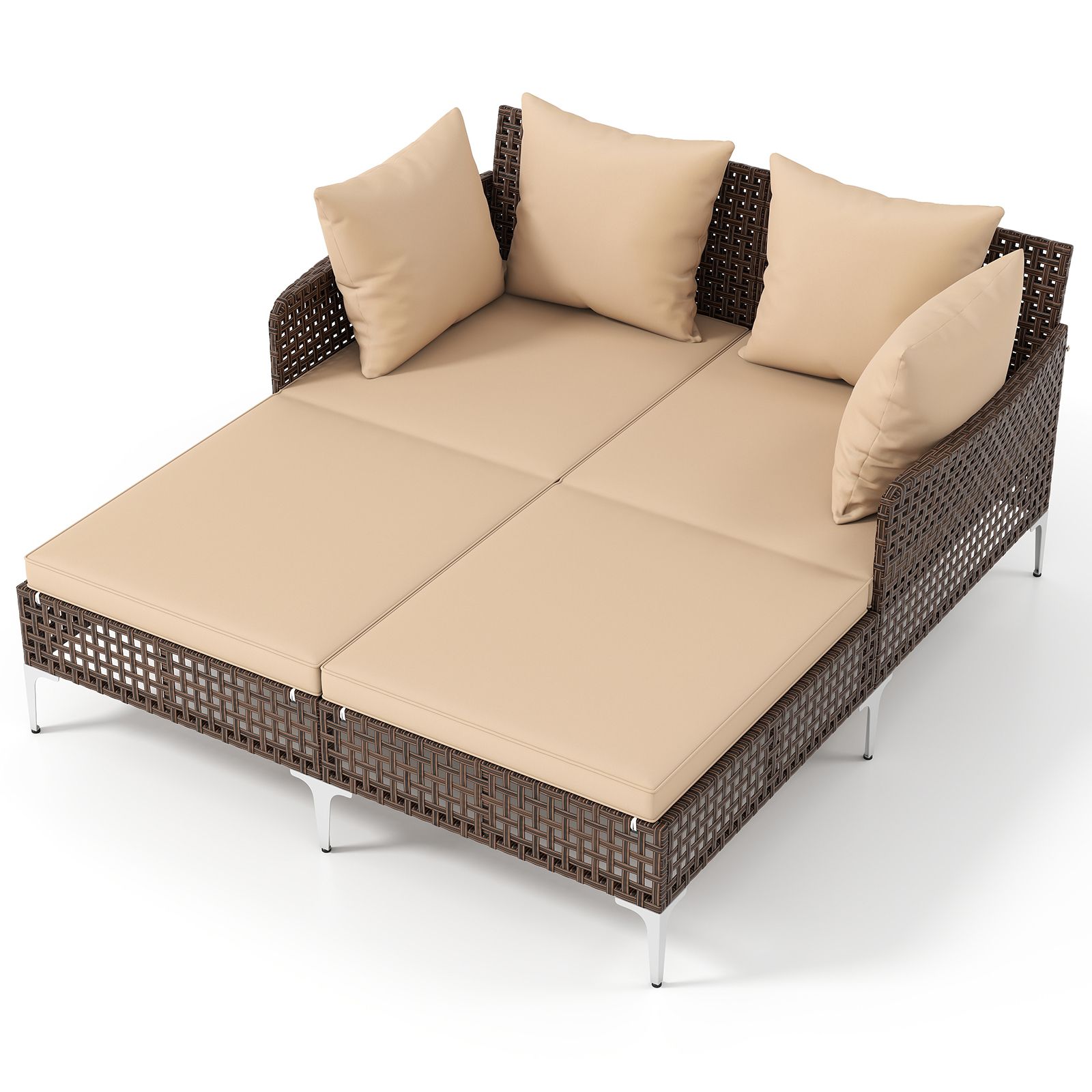Lit de repos double d'extérieur en rotin et osier - Marron