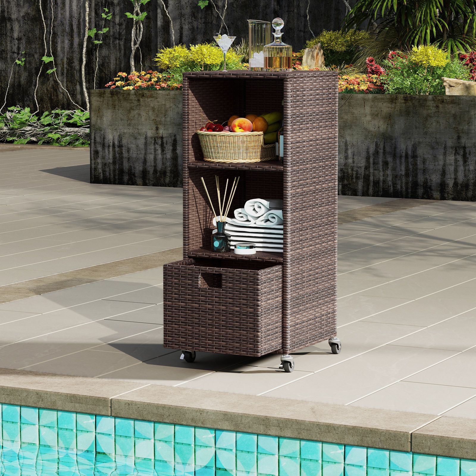 Outdoor Storage Cabinet, Drawer and 3 Shelves for Backyard