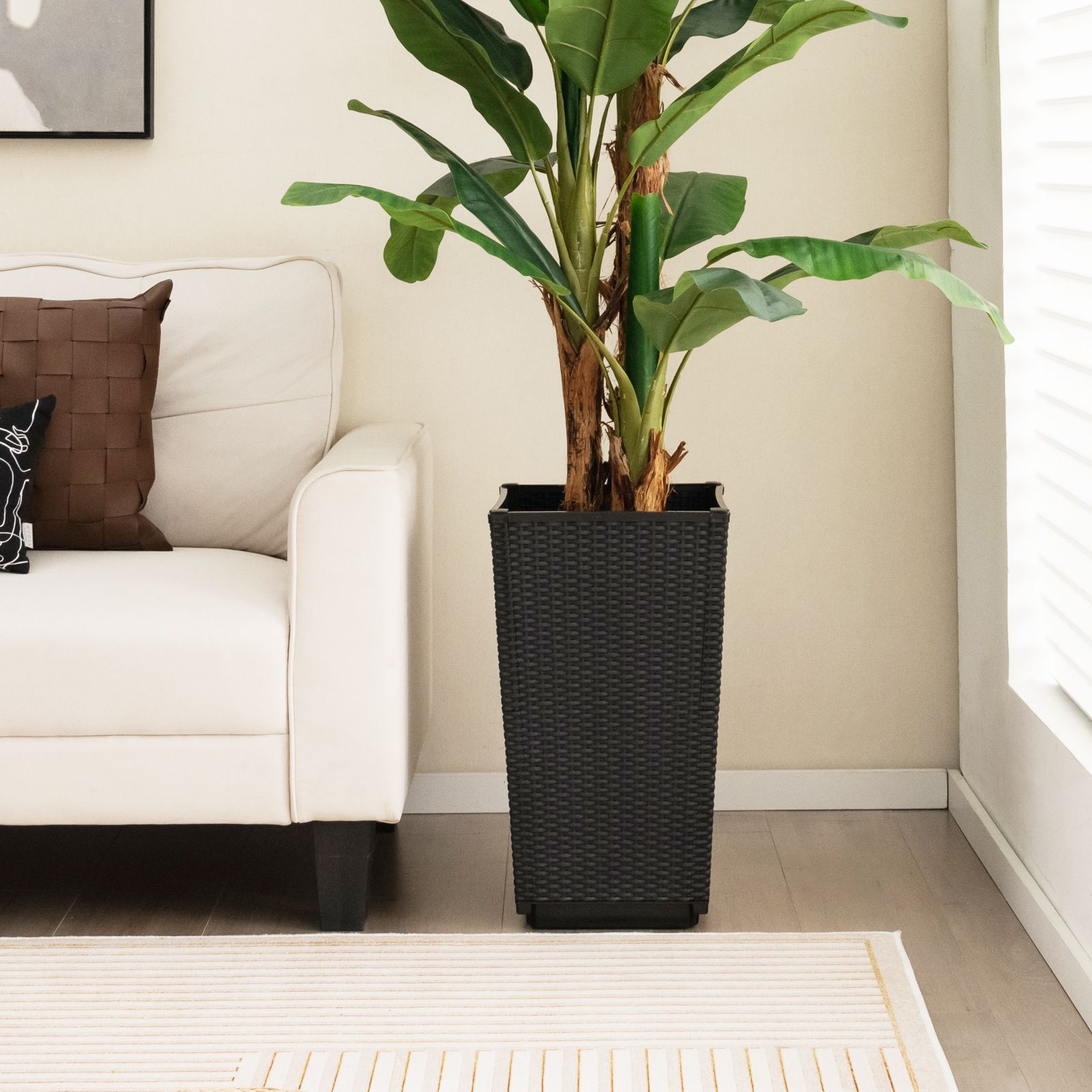 Outdoor Wicker Flower Pot Set of 2, Drainage Hole