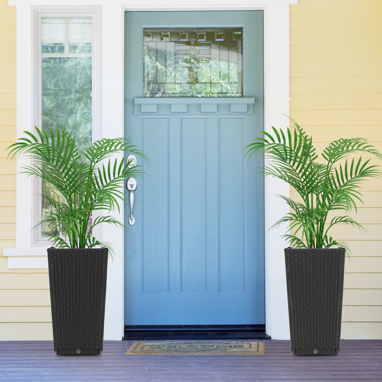 Outdoor Wicker Flower Pot Set of 2, Drainage Hole