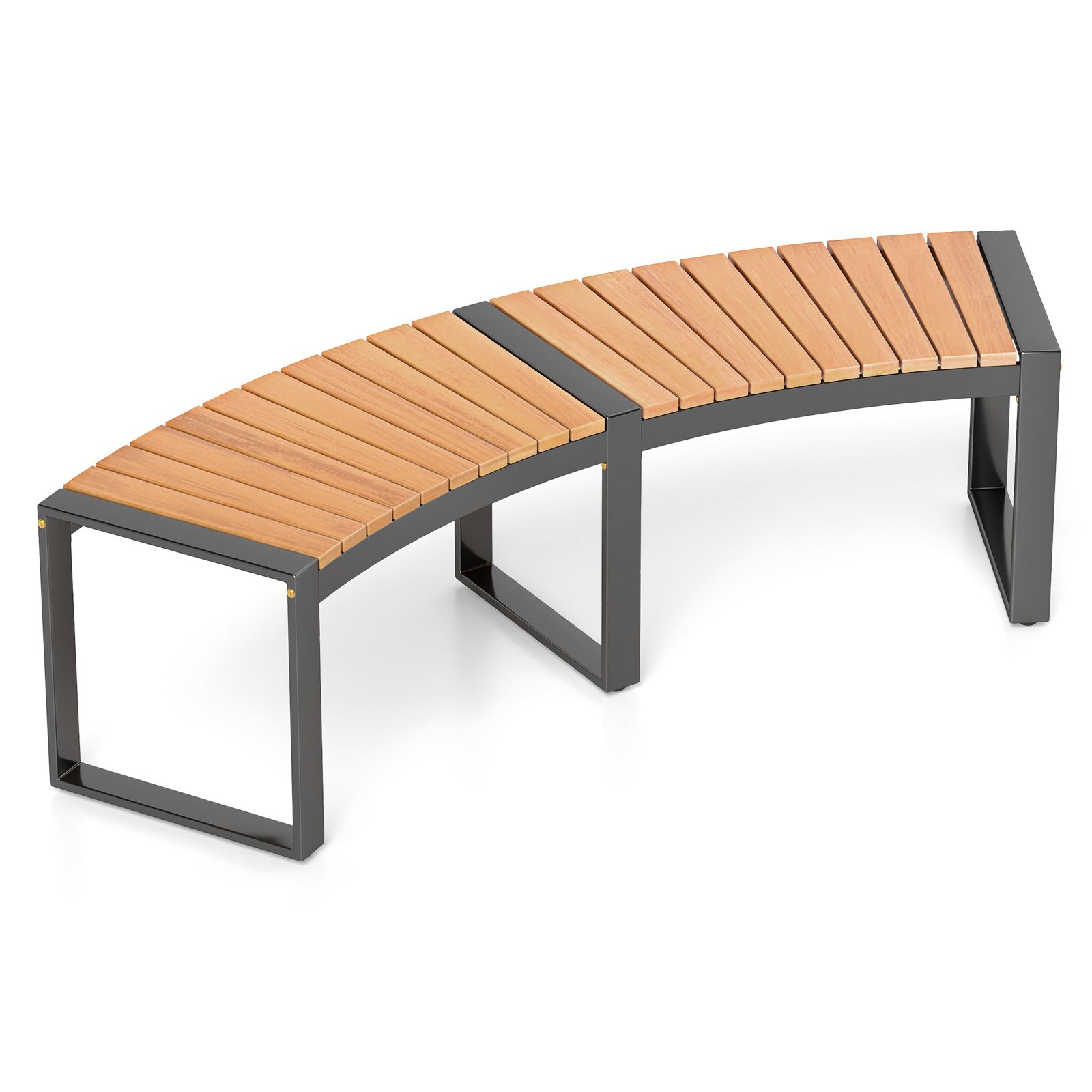 Patio Curved Bench, Slatted Seat and Metal Legs - 1 Piece