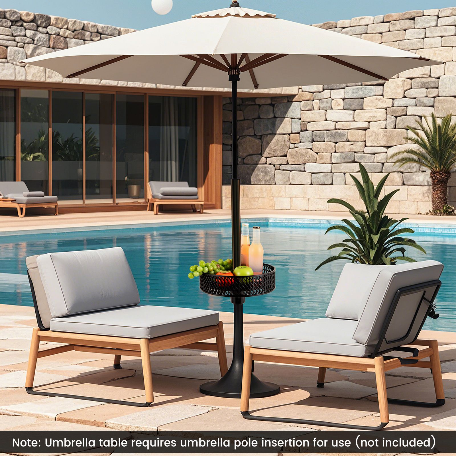 Plateau de table pour parasol de jardin réglable, rangement et tiges de parasol - Noir