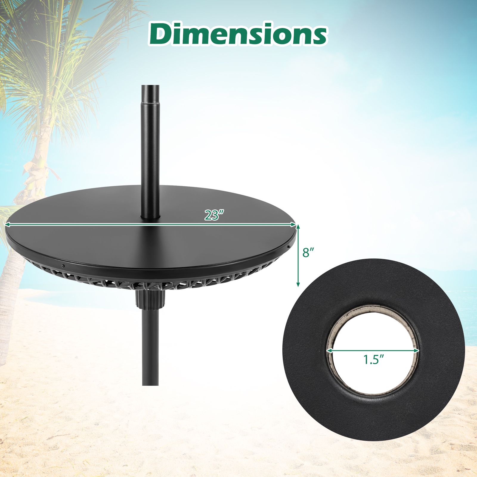 Patio Umbrella Table Tray Adjustable, Umbrella Poles - Black
