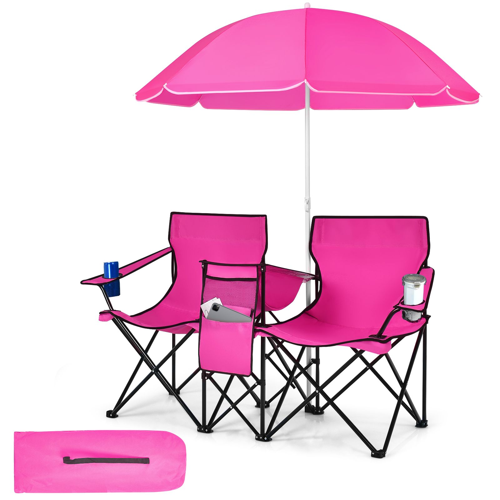 Portable Folding Picnic Double Chair, Umbrella