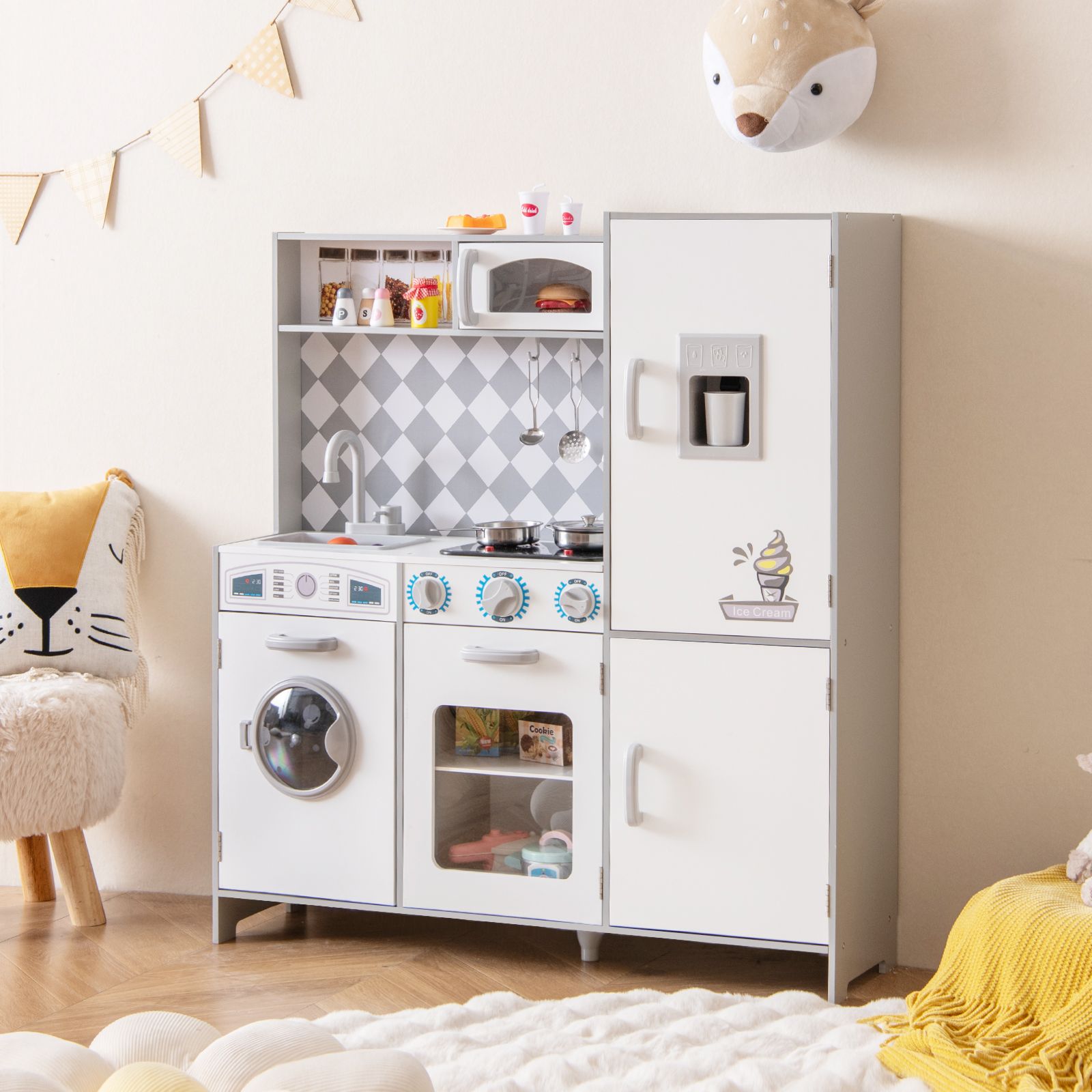Cuisine de jeu pour enfants de 3 ans et plus, son et lumière réalistes - Blanc