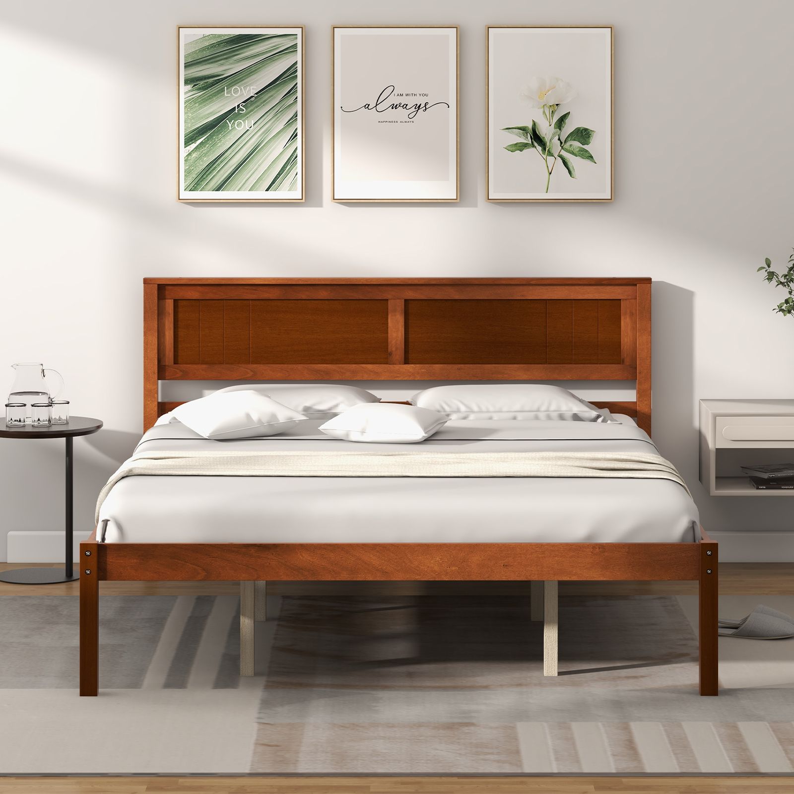 Bed Frame, Wooden Headboard and Slat Support