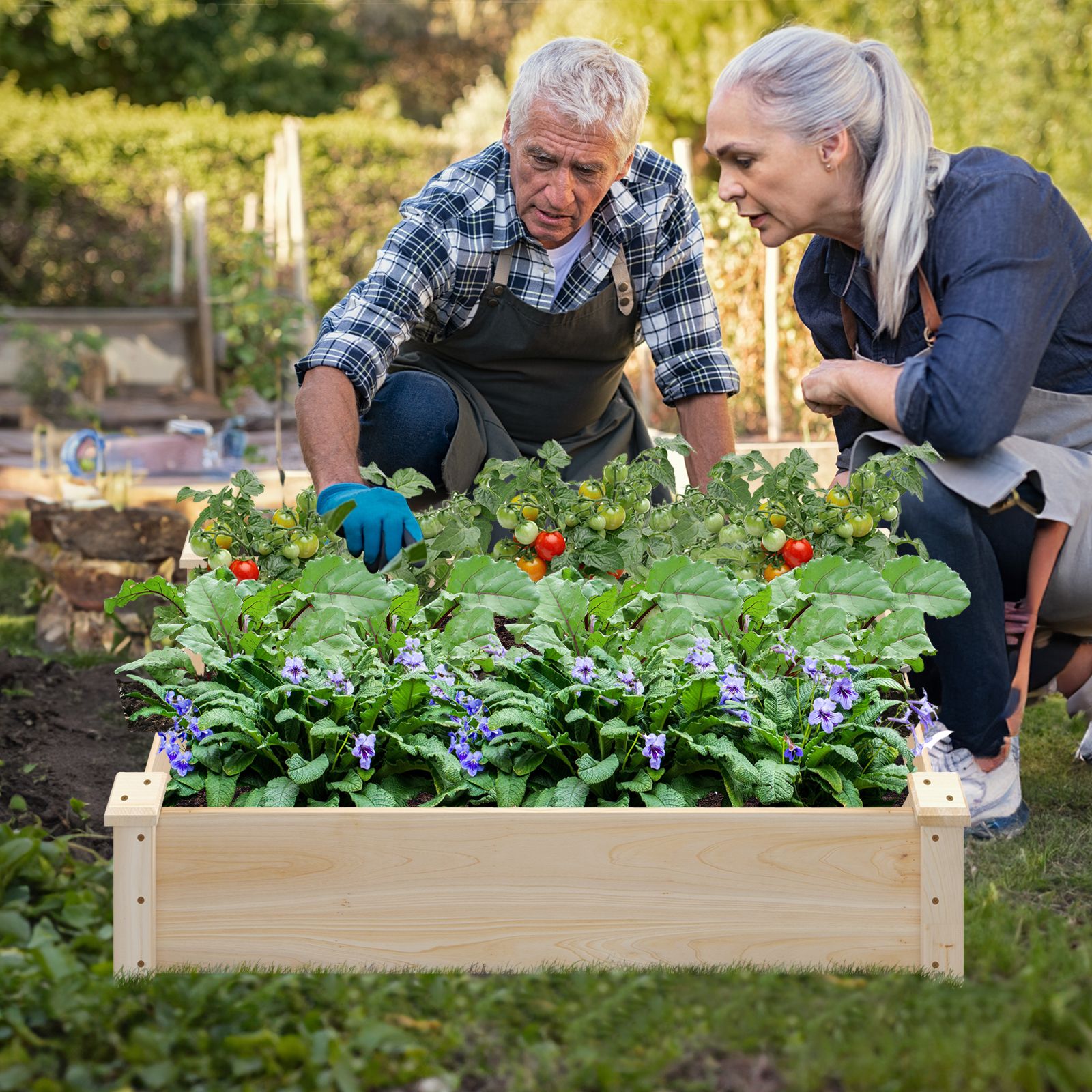 Raised Garden Bed Fir Wood Wooden Square Wood Planter Box, For Garden
