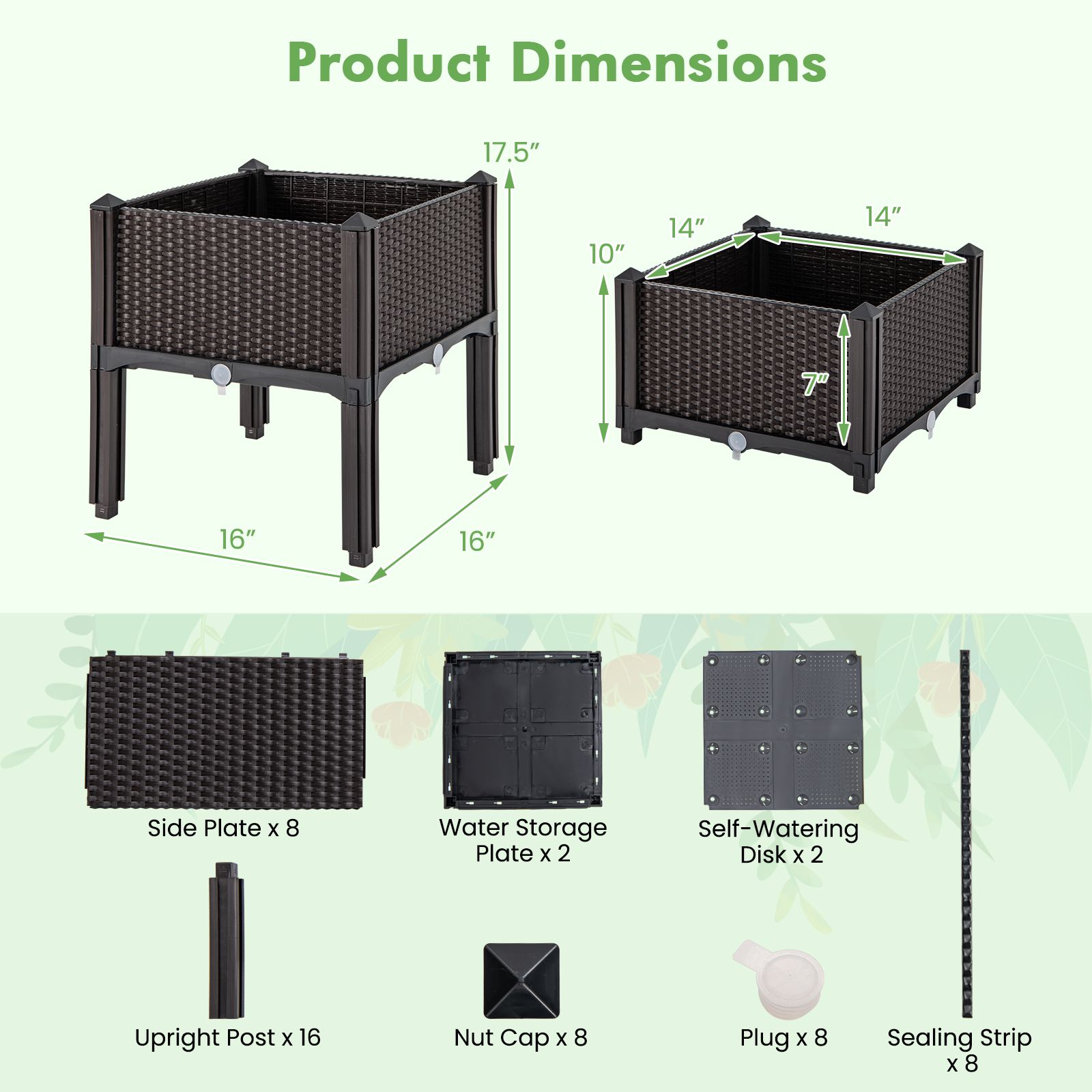 Ensemble de 2 kits de jardinières surélevées en plastique pour la culture de fleurs et de légumes - Marron