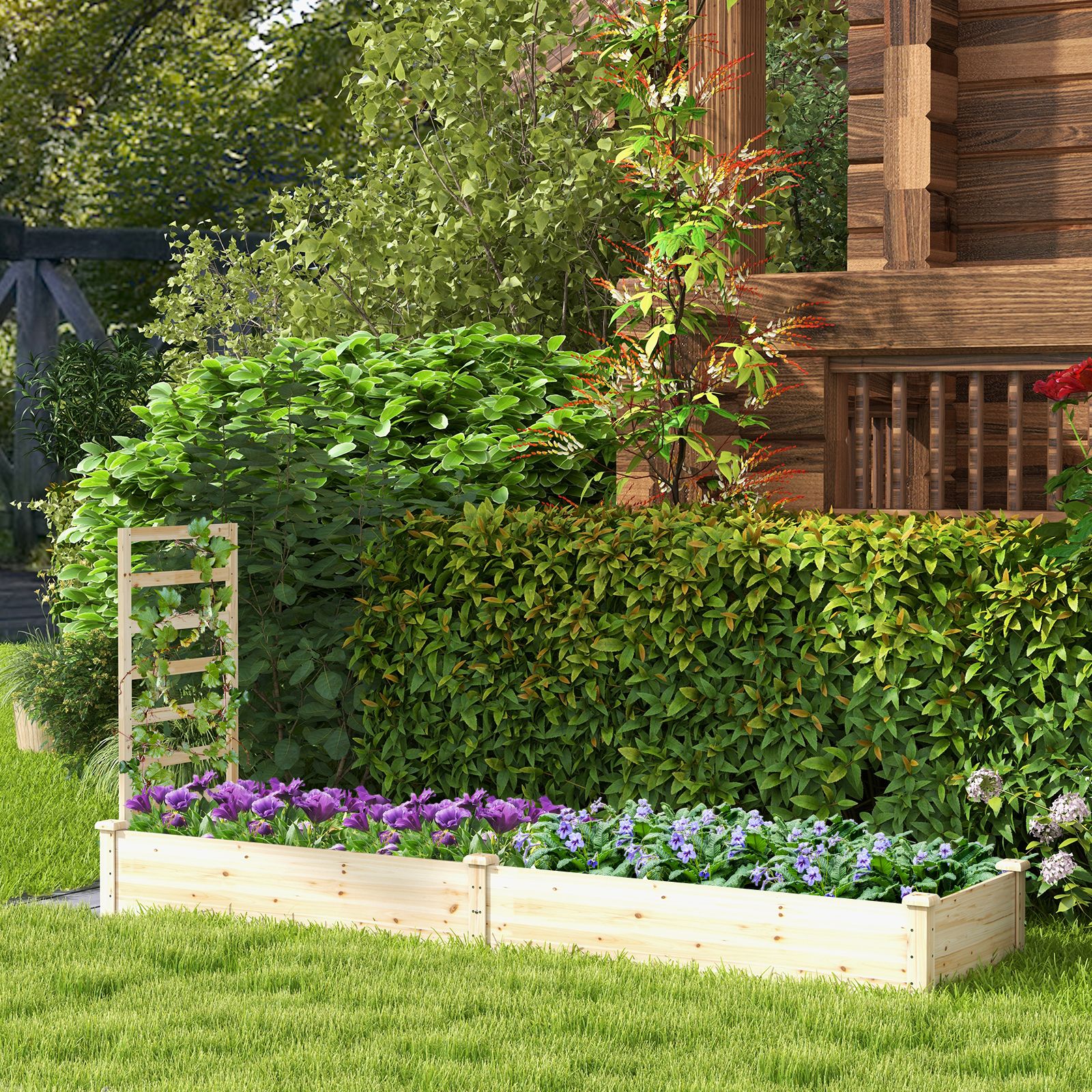 Raised Garden Bed, Planter Box and Trellis - Natural