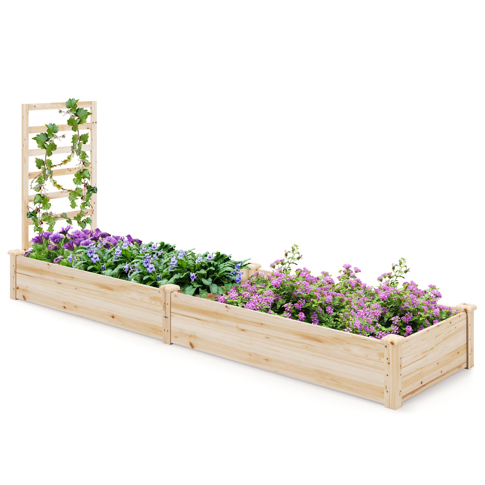 Jardinière surélevée, bac de plantation et treillis - Naturel