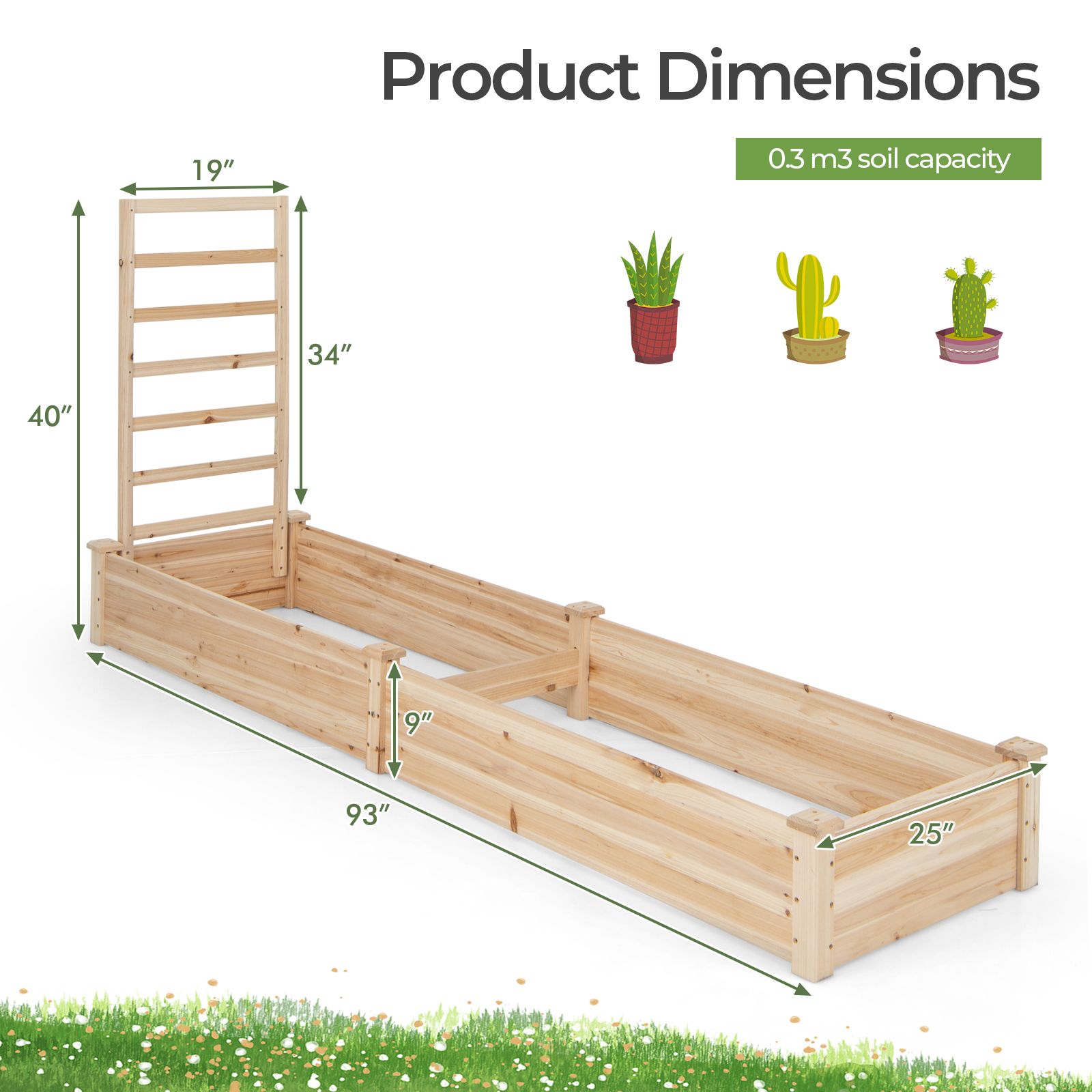 Raised Garden Bed, Planter Box and Trellis - Natural