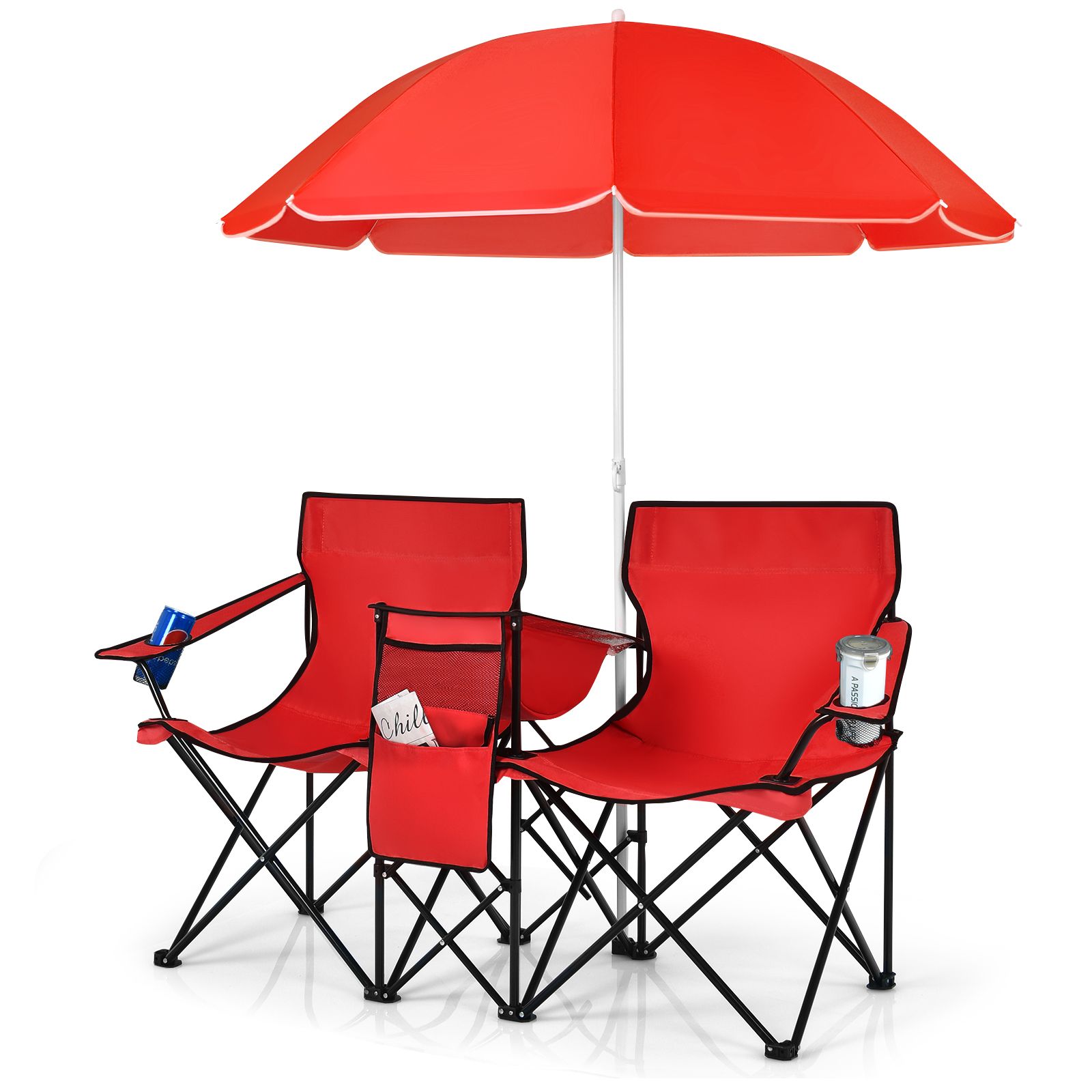 Portable Folding Picnic Double Chair, Umbrella