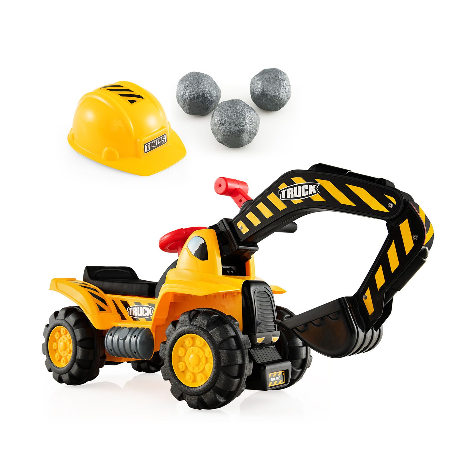 Ride on Push Car Bulldozer Digger Toy, Safety Helmet and Working Shovel