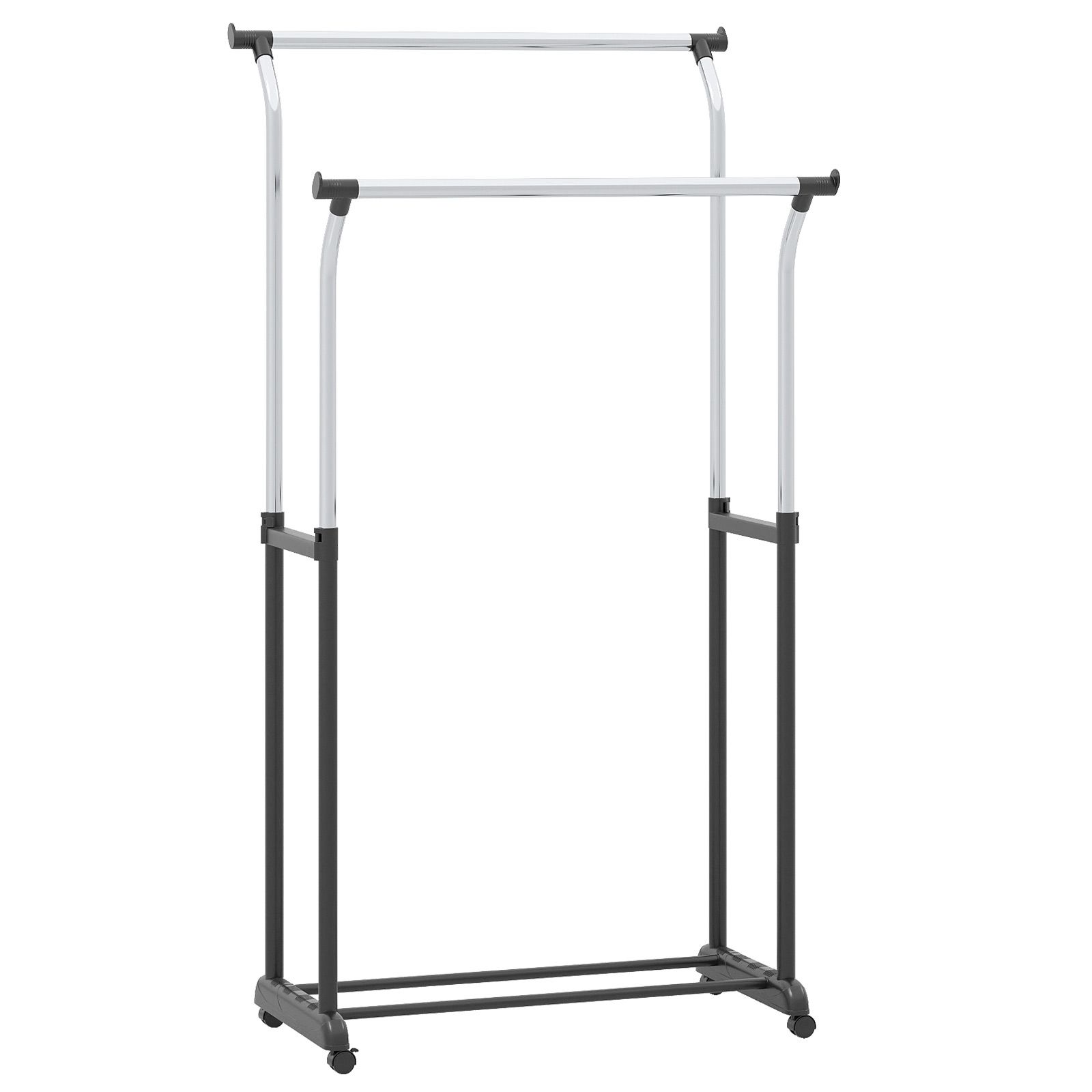 Rolling Clothes Rack Double Rod Garment Rack, Adjustable Height