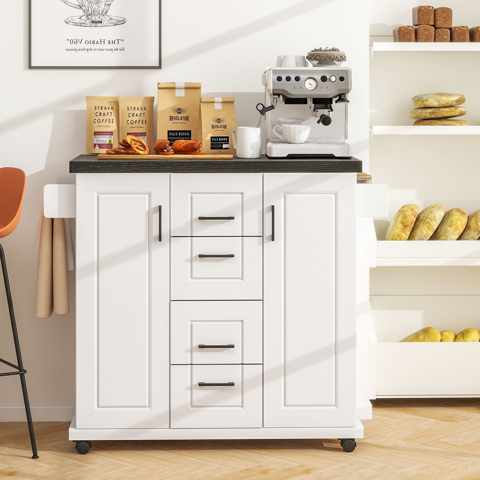 ÎEnsemble de cuisine à roulettes, armoires de rangement - Blanc