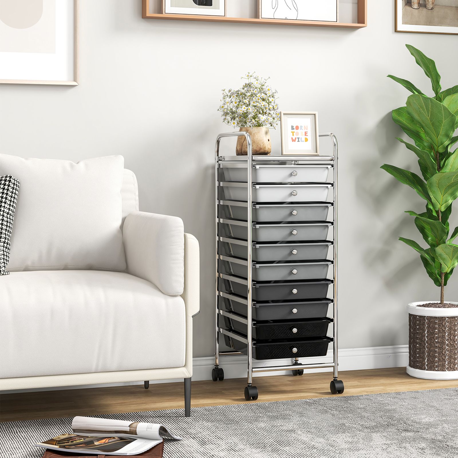 10 Drawer Rolling Storage Cart Organizer, 4 Universal Casters