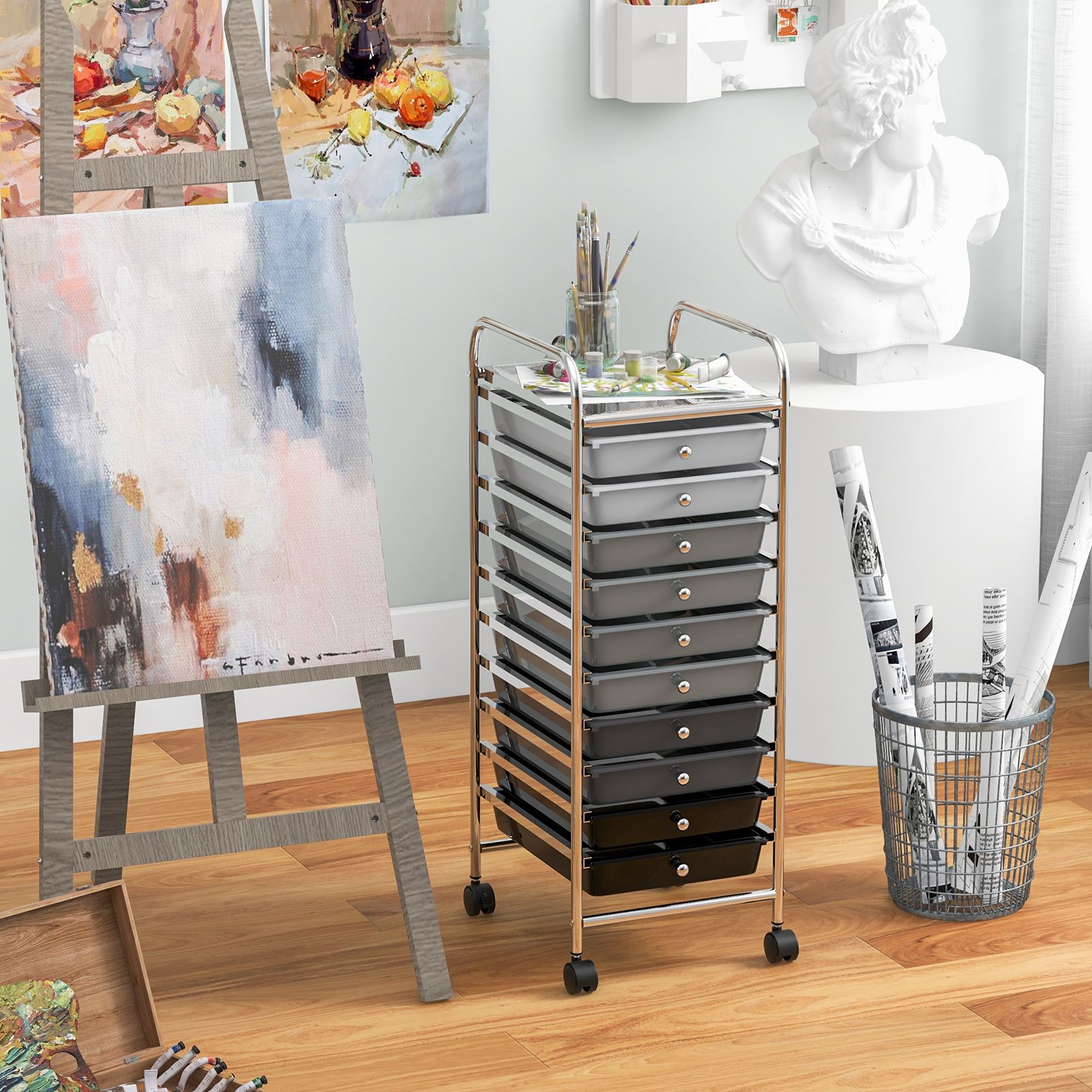 10 Drawer Rolling Storage Cart Organizer, 4 Universal Casters