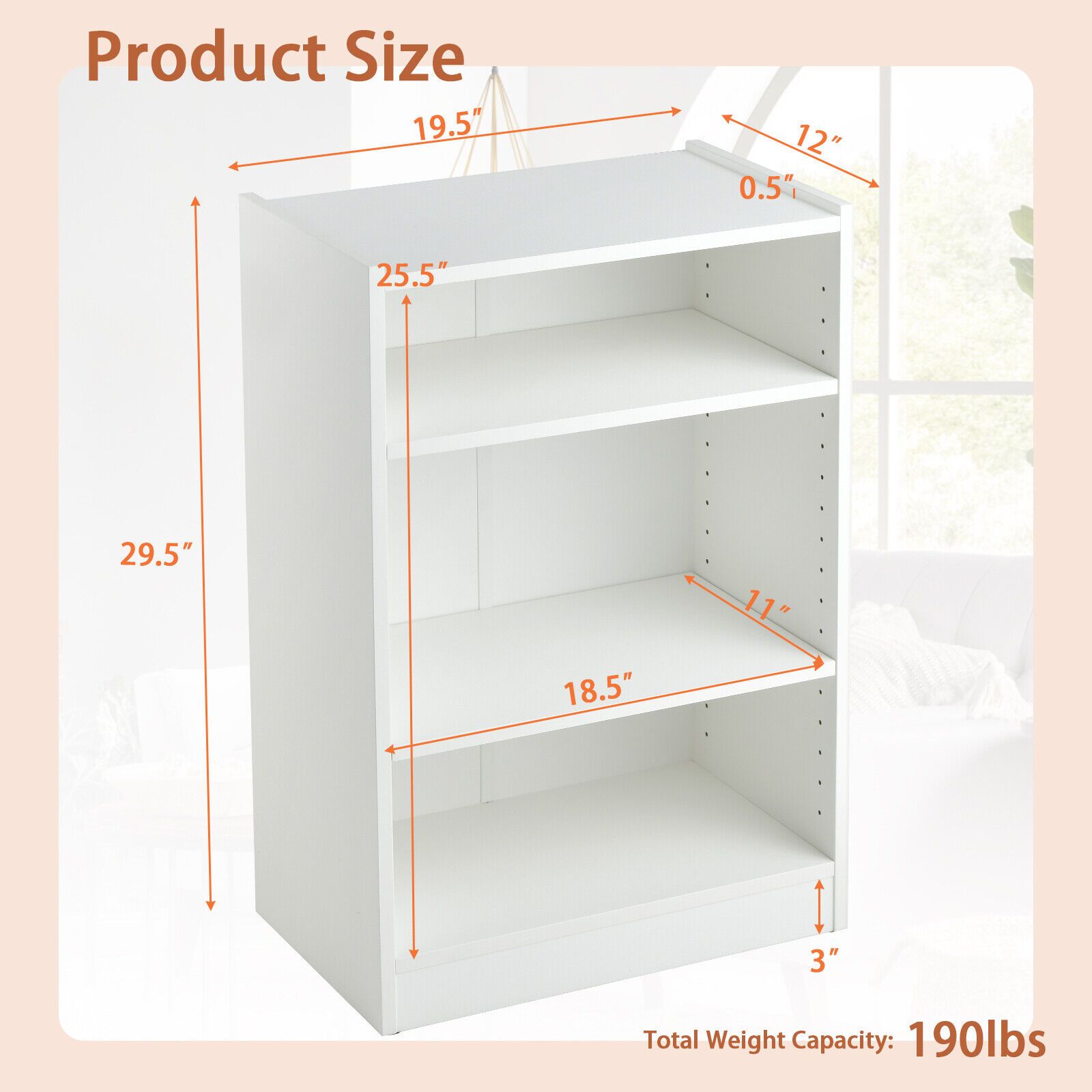 3-Tier Bookcase Display with Adjustable Shelves