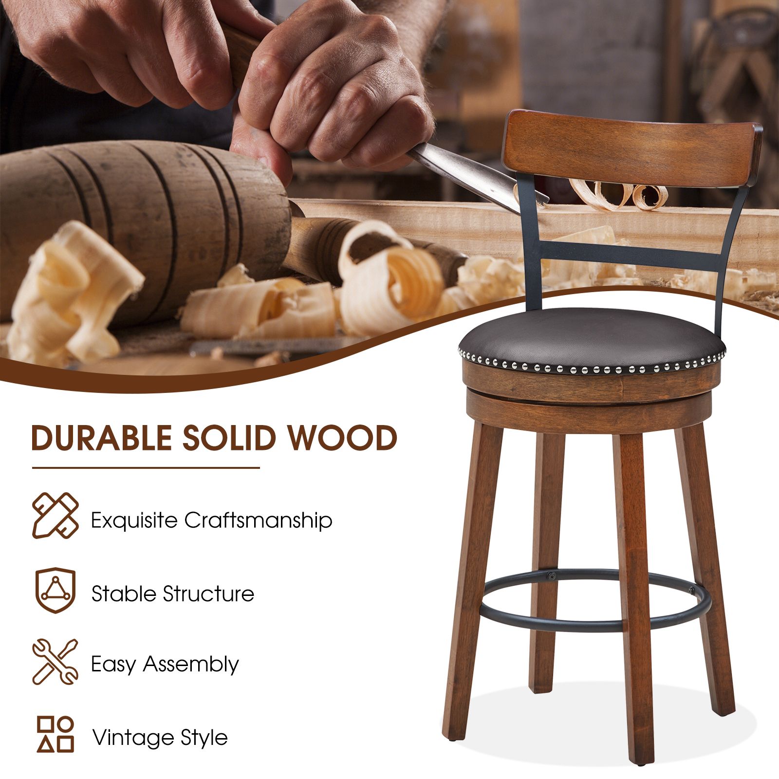 Ensemble de 2 tabourets de bar pivotants de 65 cm