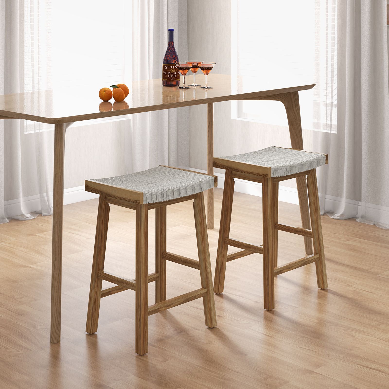 Ensemble de 2 tabourets de bar de 65 cm, assise tressée en algues