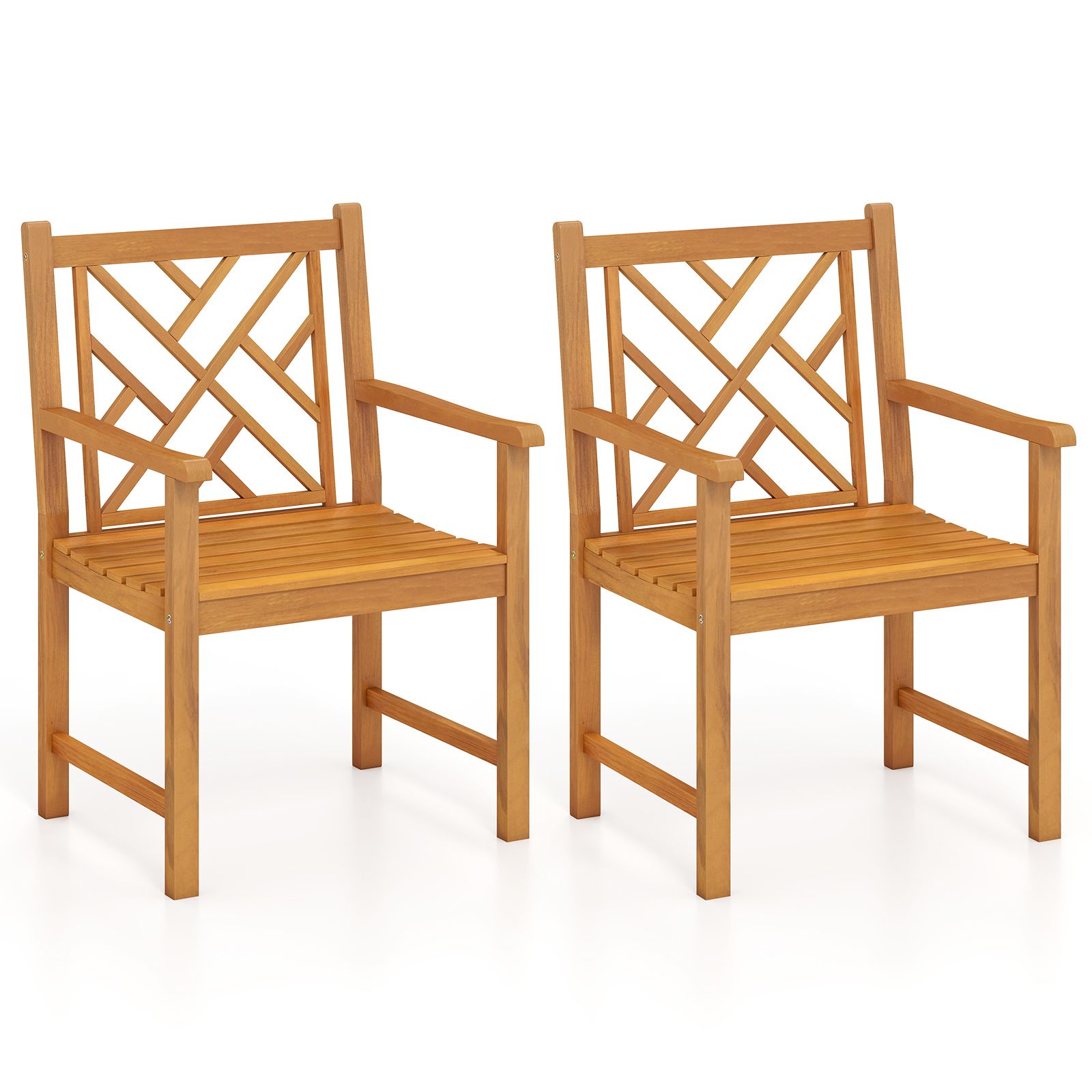 Ensemble de 2 chaises de salle à manger d'extérieur en bois d'acacia, dossier à motif croisé