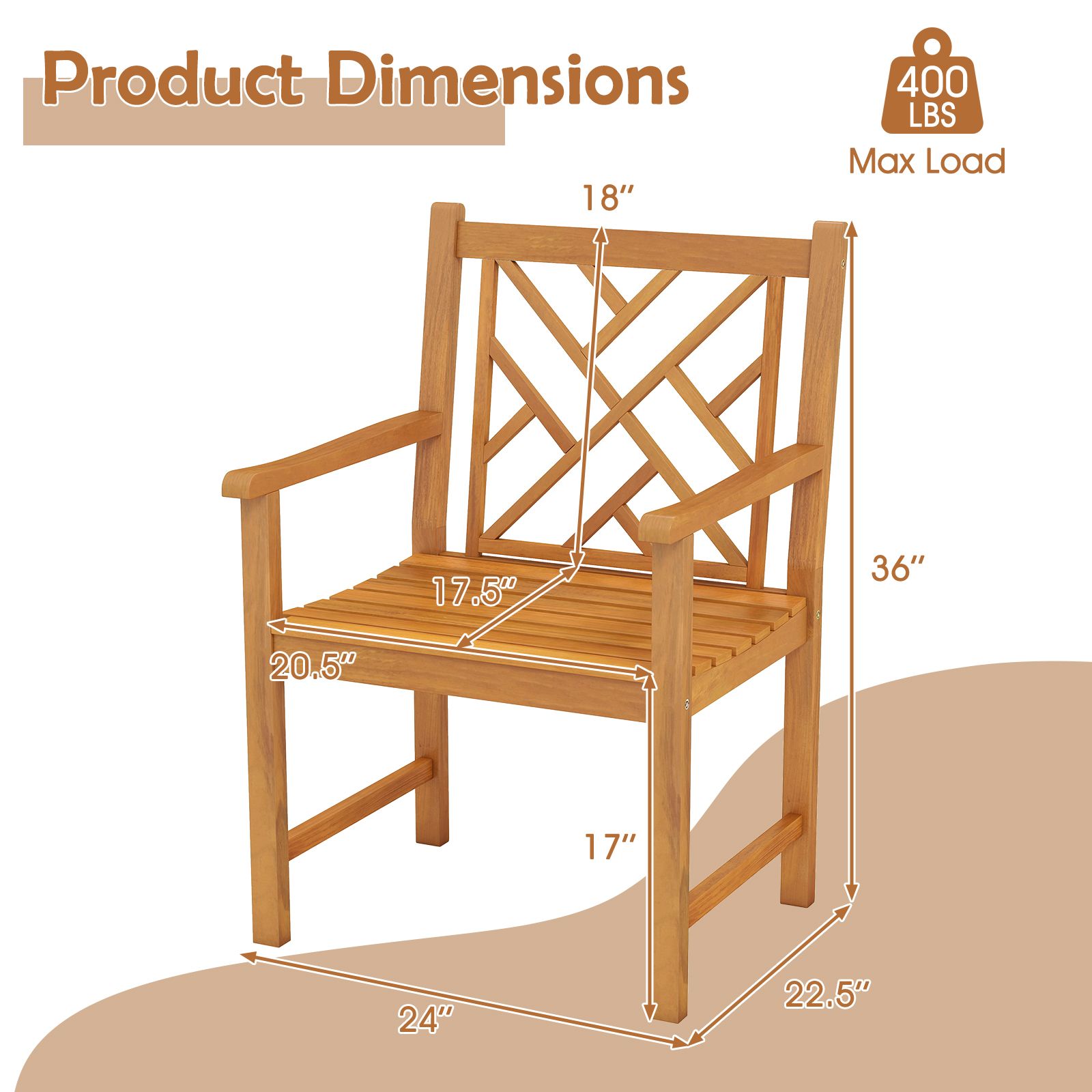 Set of 2 Outdoor Dining Chairs Acacia Wood, Cross-Pattern Backrest