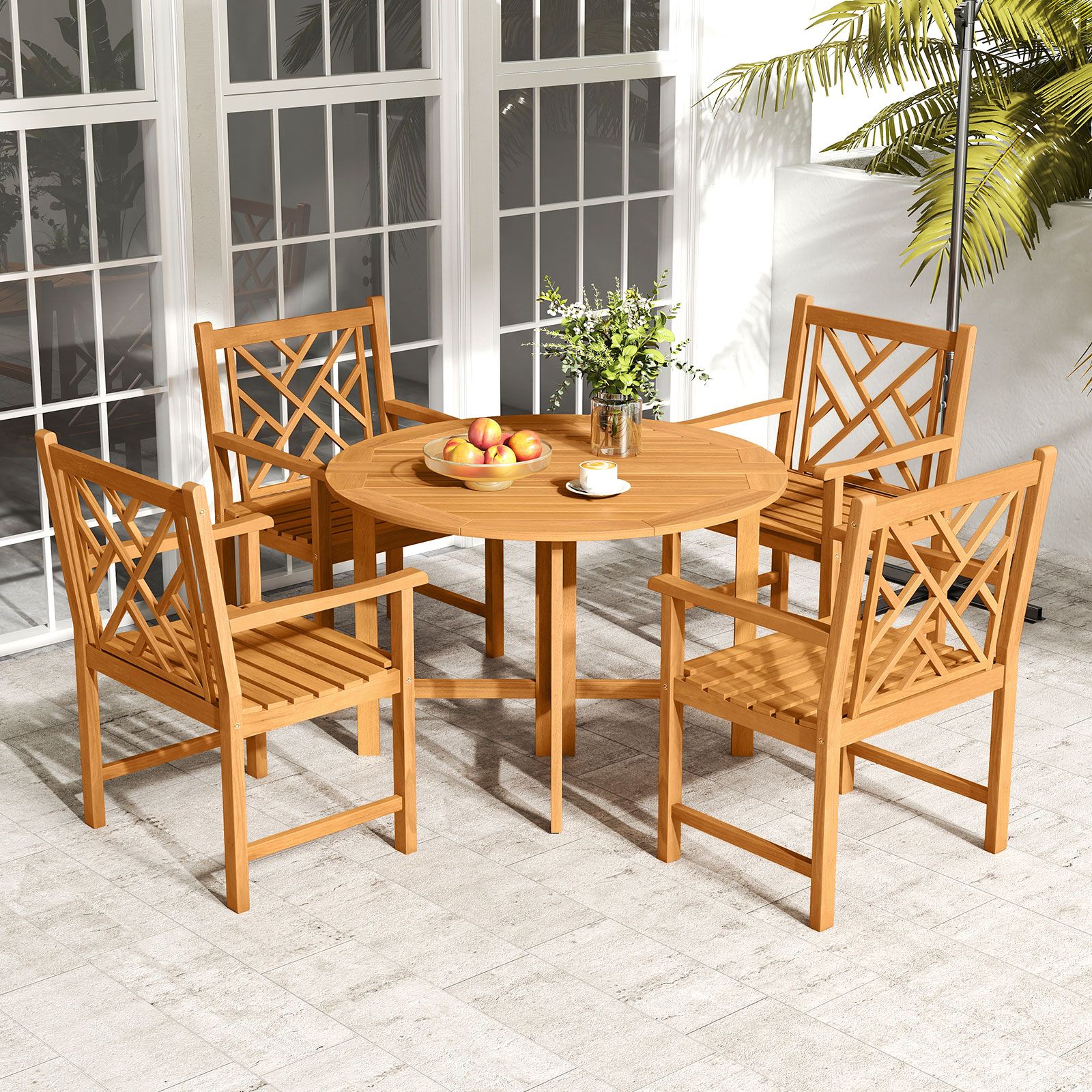 Set of 2 Outdoor Dining Chairs Acacia Wood, Cross-Pattern Backrest