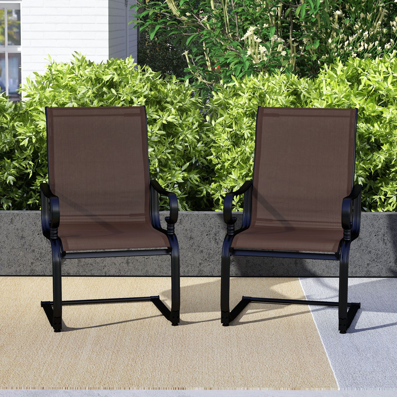 Set of 2 Patio Chairs, Quick-drying and Breathable Fabric for Backyard - Brown