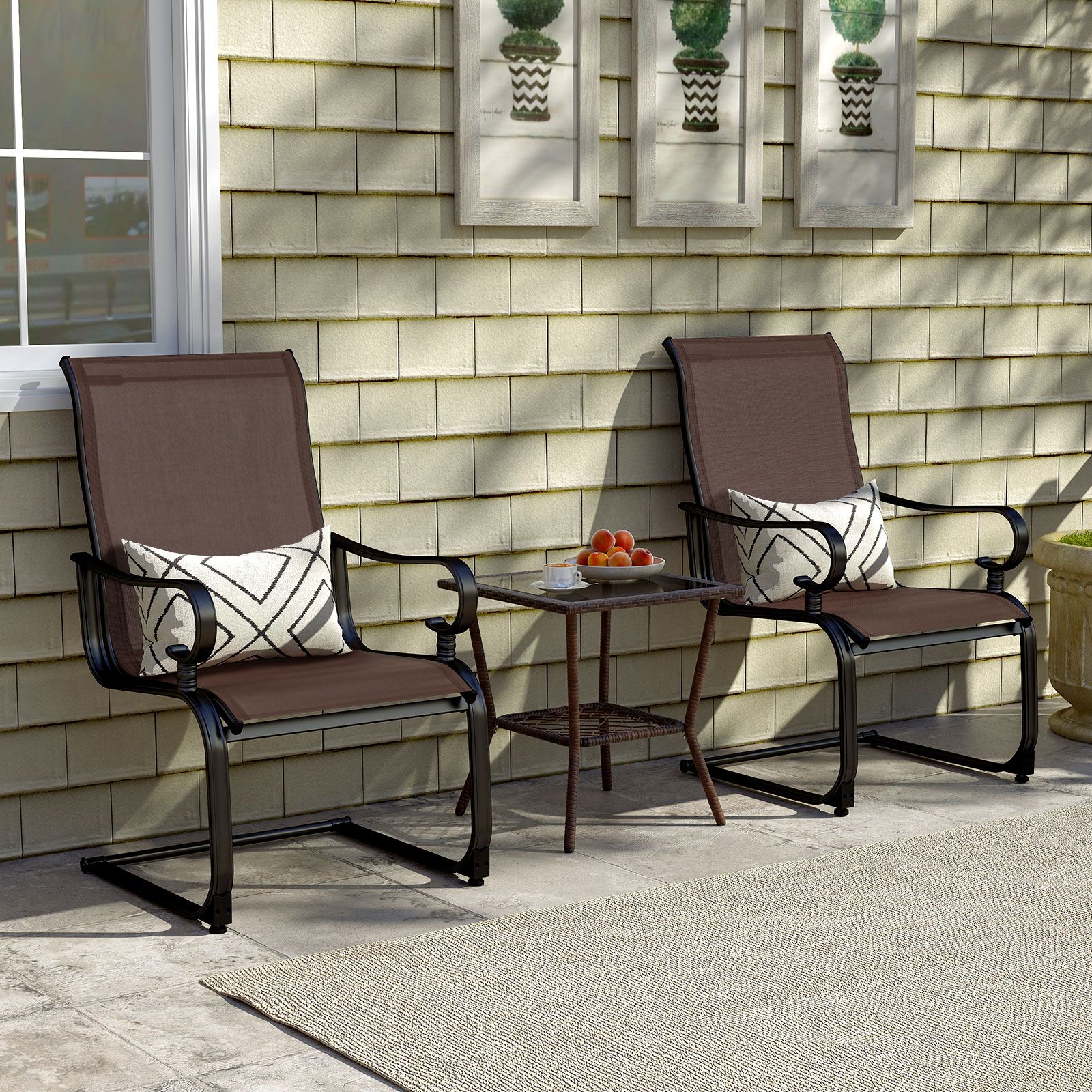 Set of 2 Patio Chairs, Quick-drying and Breathable Fabric for Backyard - Brown