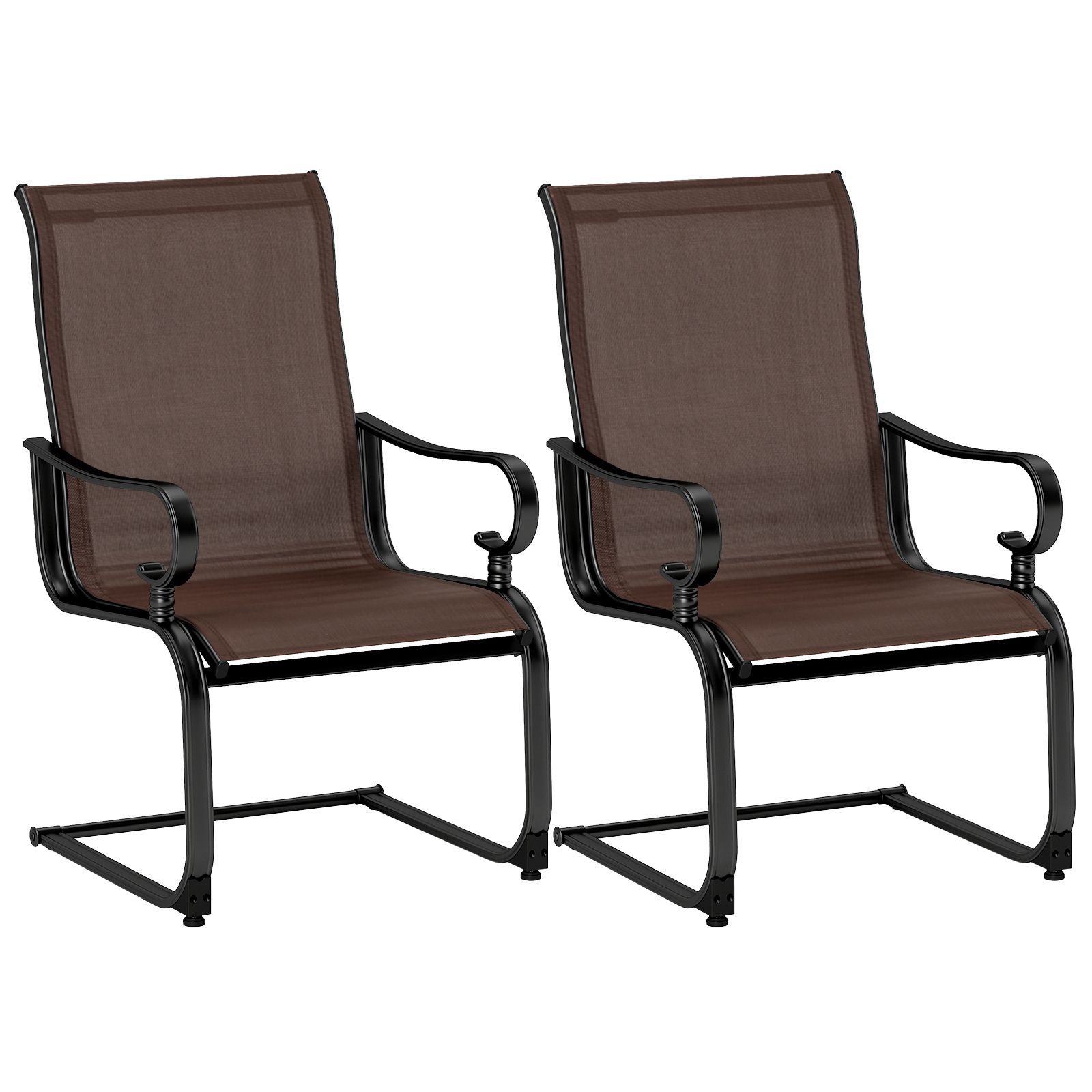 Set of 2 Patio Chairs, Quick-drying and Breathable Fabric for Backyard - Brown
