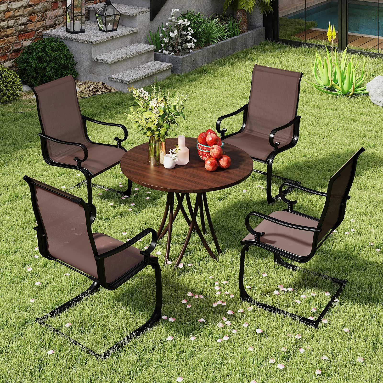 Set of 2 Patio Chairs, Quick-drying and Breathable Fabric for Backyard - Brown