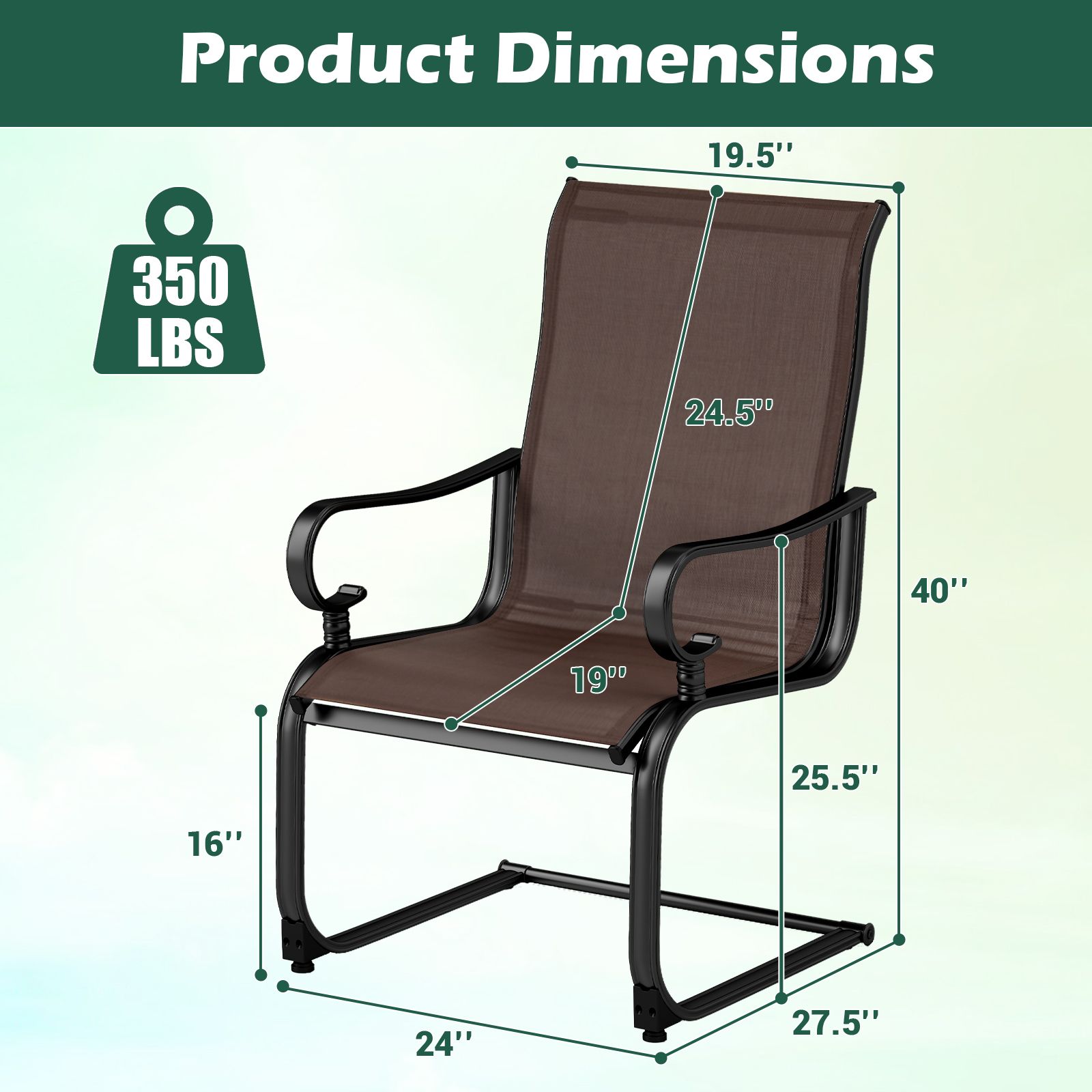 Set of 2 Patio Chairs, Quick-drying and Breathable Fabric for Backyard - Brown